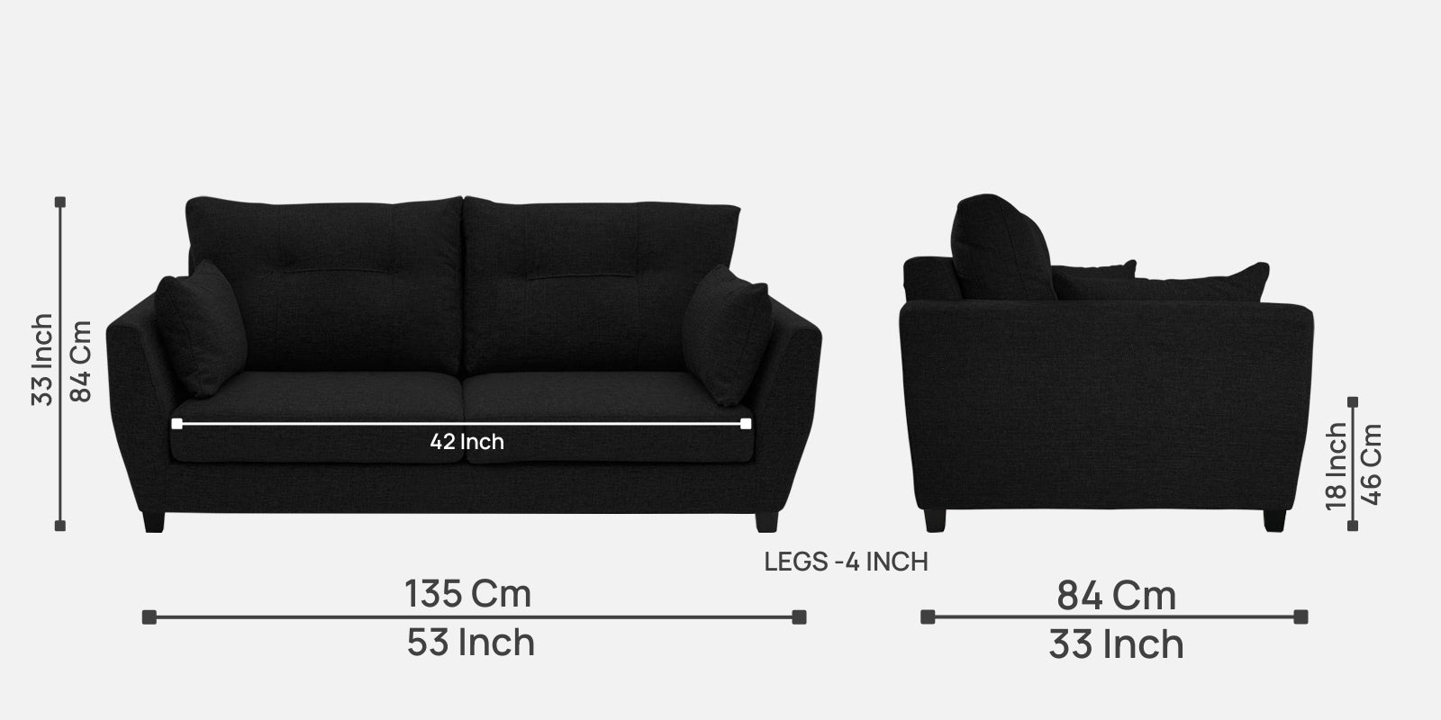 Mario Fabric 2 Seater Sofa in Zed Black Colour