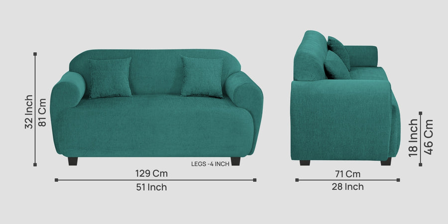 Apollo Fabric 2 Seater Sofa In Sea Green Colour - Febonic Living