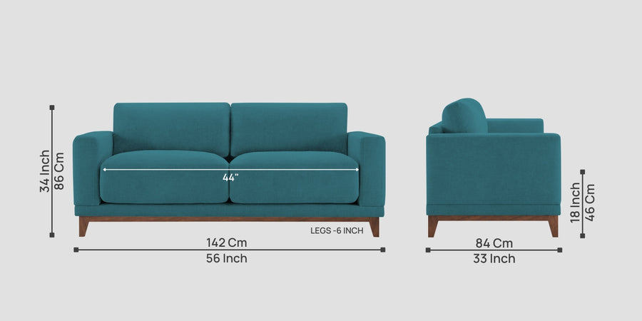 Esha Fabric 2 Seater Sofa In Water Blue Colour - Febonic Living