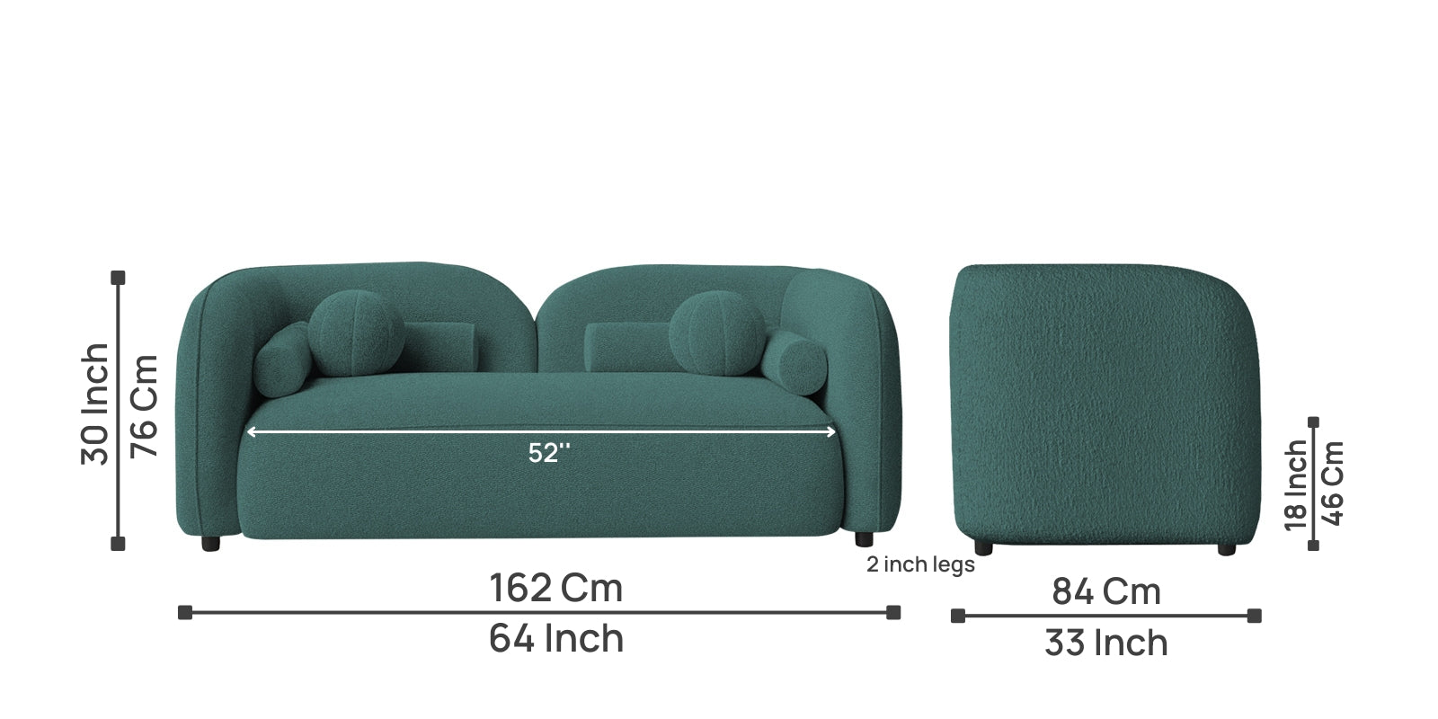 Corny Fur Fabric 2 Seater Sofa in Bark Green Colour