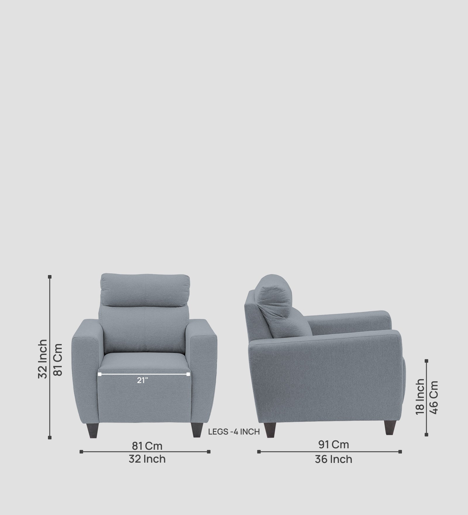 Honor Fabric 1  Seater Sofa In Winter Grey Colour - Febonic Living