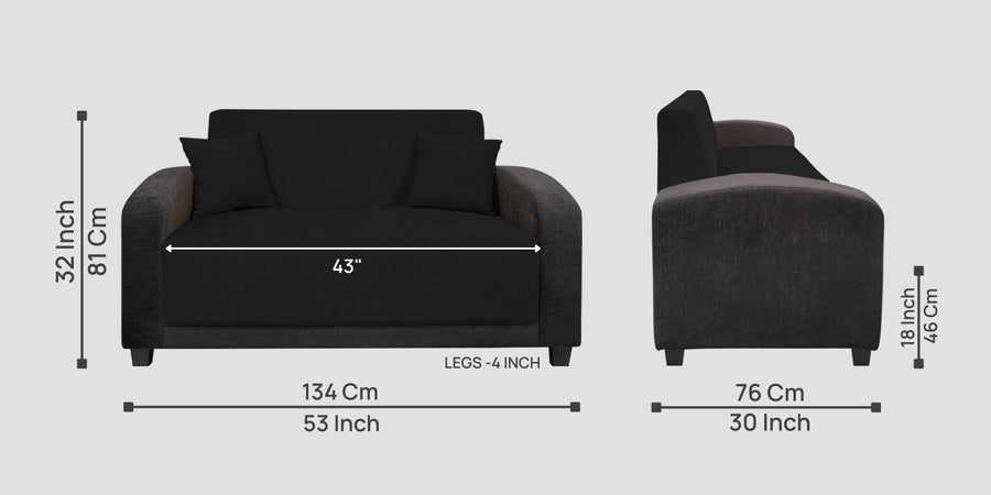 Alex Fabric 2 Seater Sofa In Zed Black Colour - Febonic Living