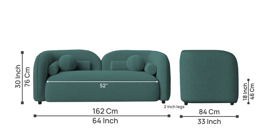 Corny Boucle Fabric 2 Seater Sofa In Bark Green Colour - Febonic Living