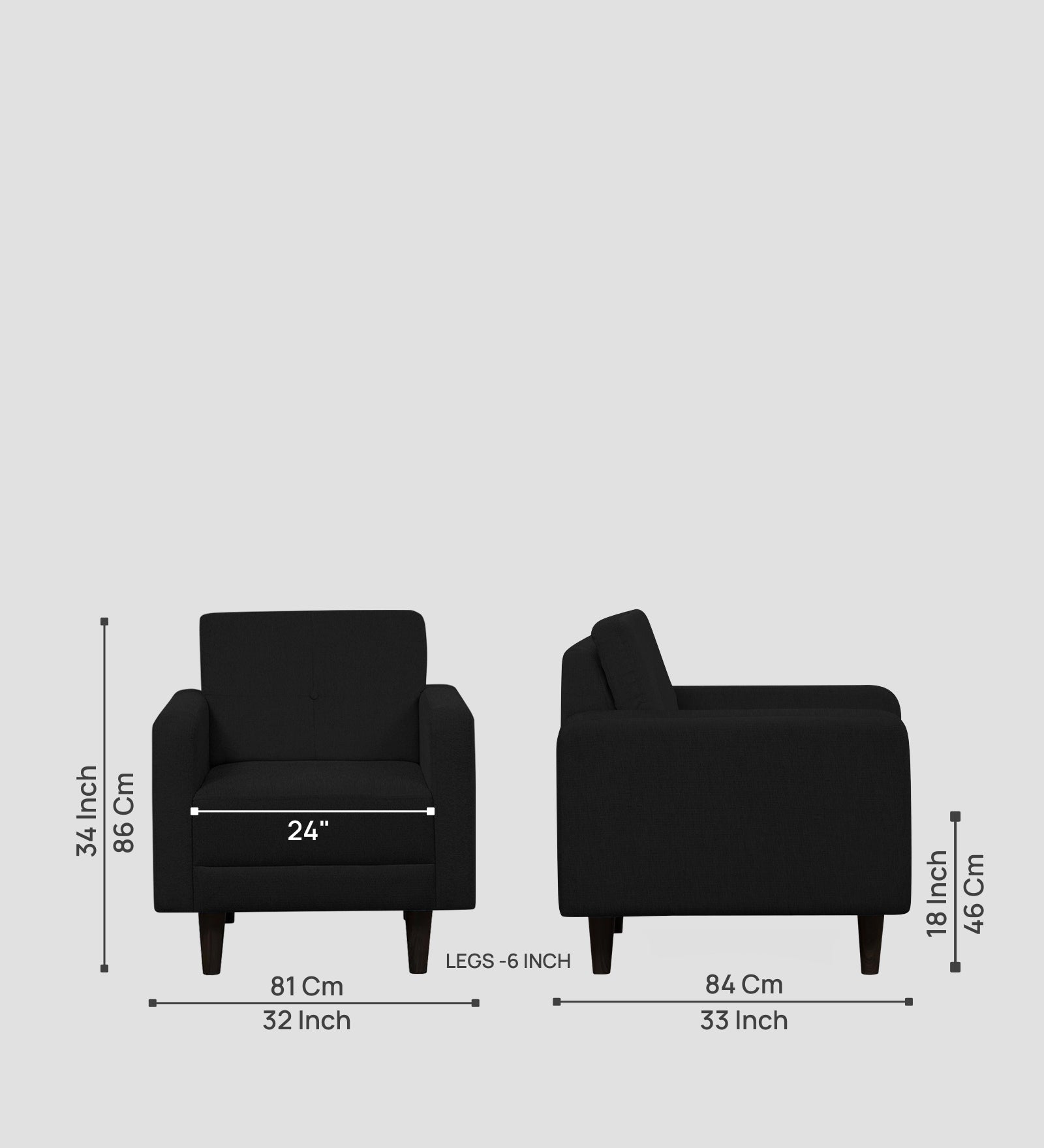 Noha Fabric 1 Seater Sofa In  Zed Black Colour - Febonic Living