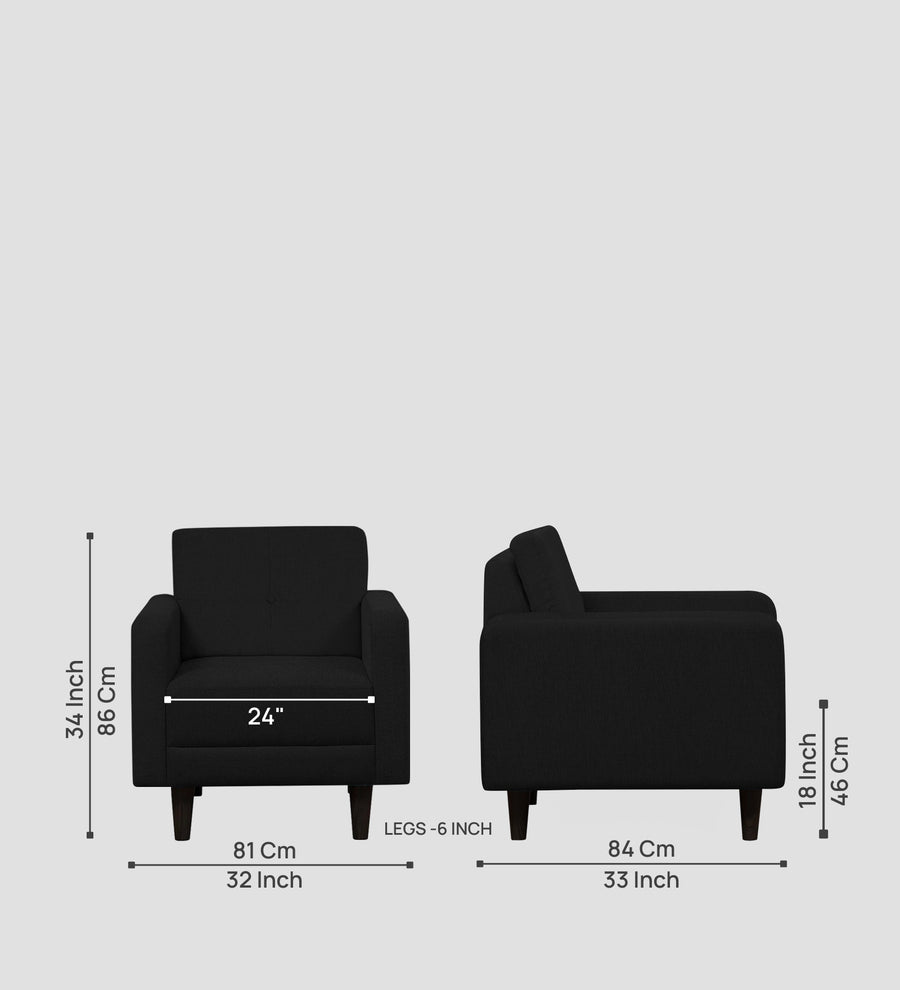 Noha Fabric 1 Seater Sofa In Zed Black Colour - Febonic Living