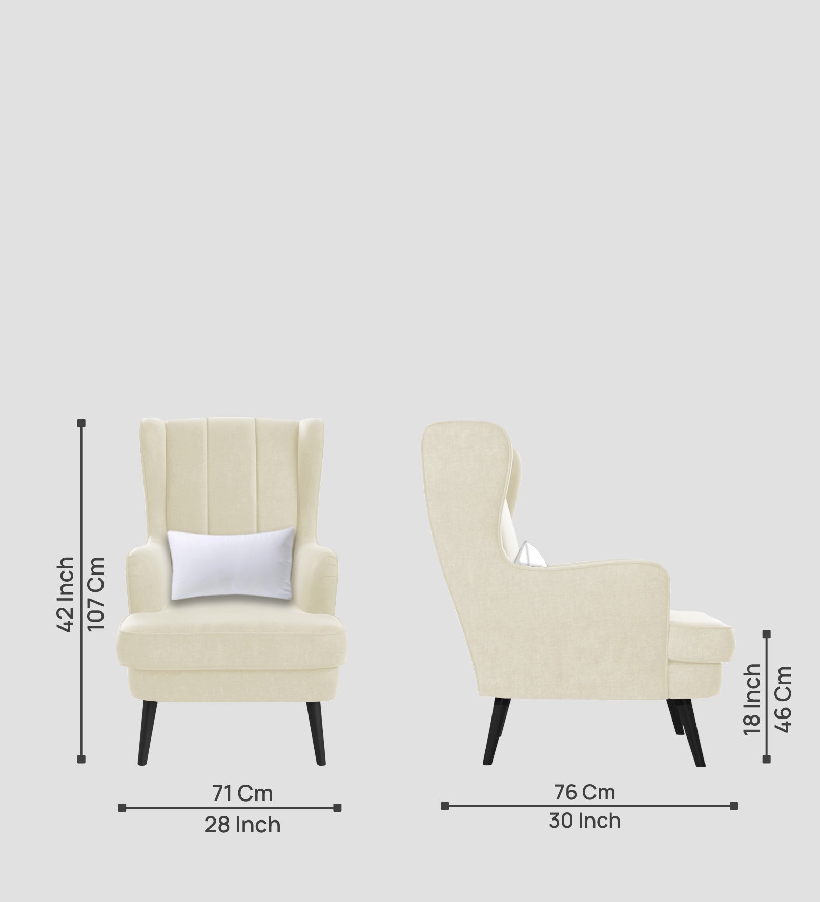 Niya Velvet 1 Seater Wing Chair in Warm White Colour