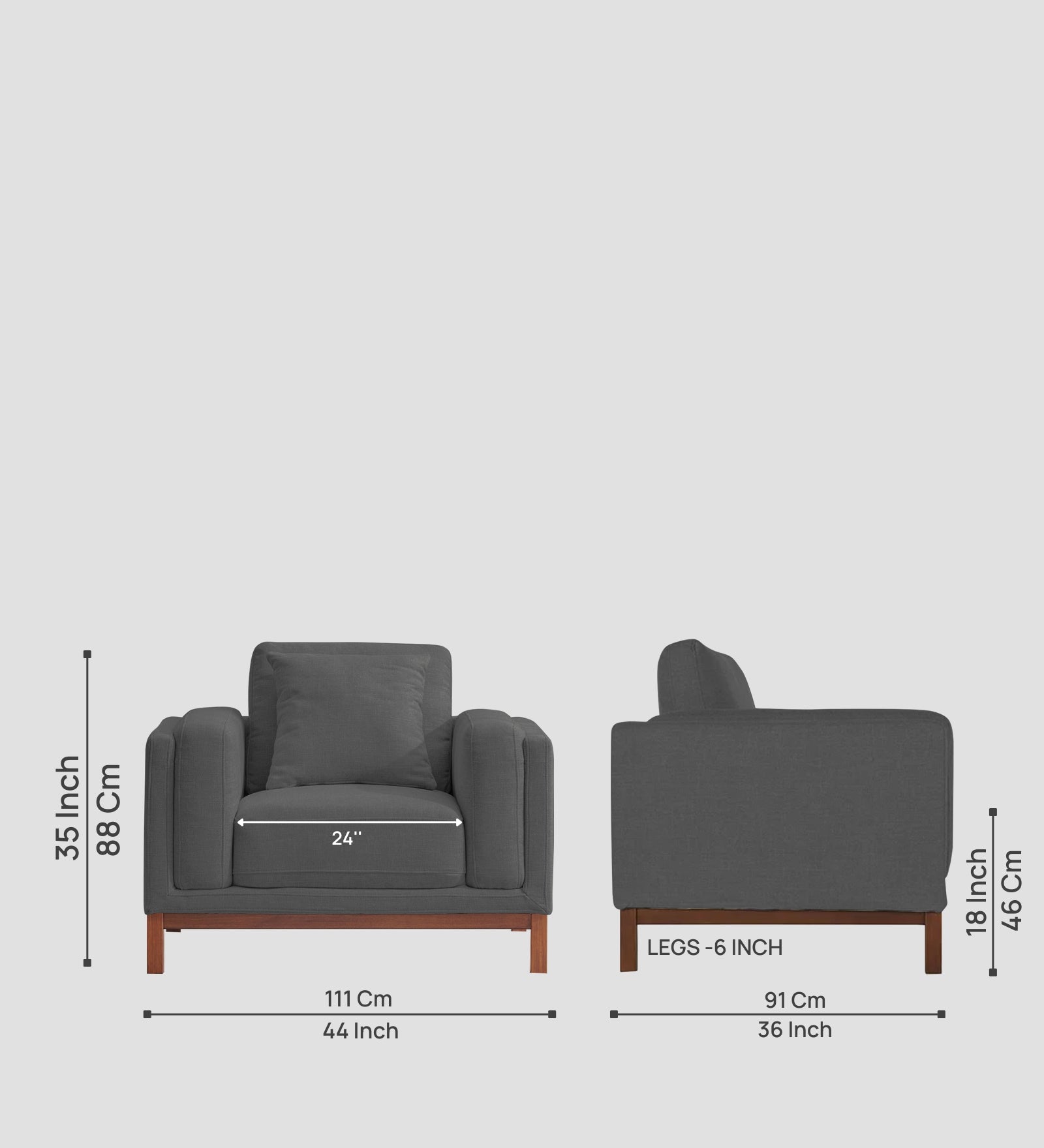Borry Fabric 1 Seater Sofa in Stone Grey Colour - Febonic Living