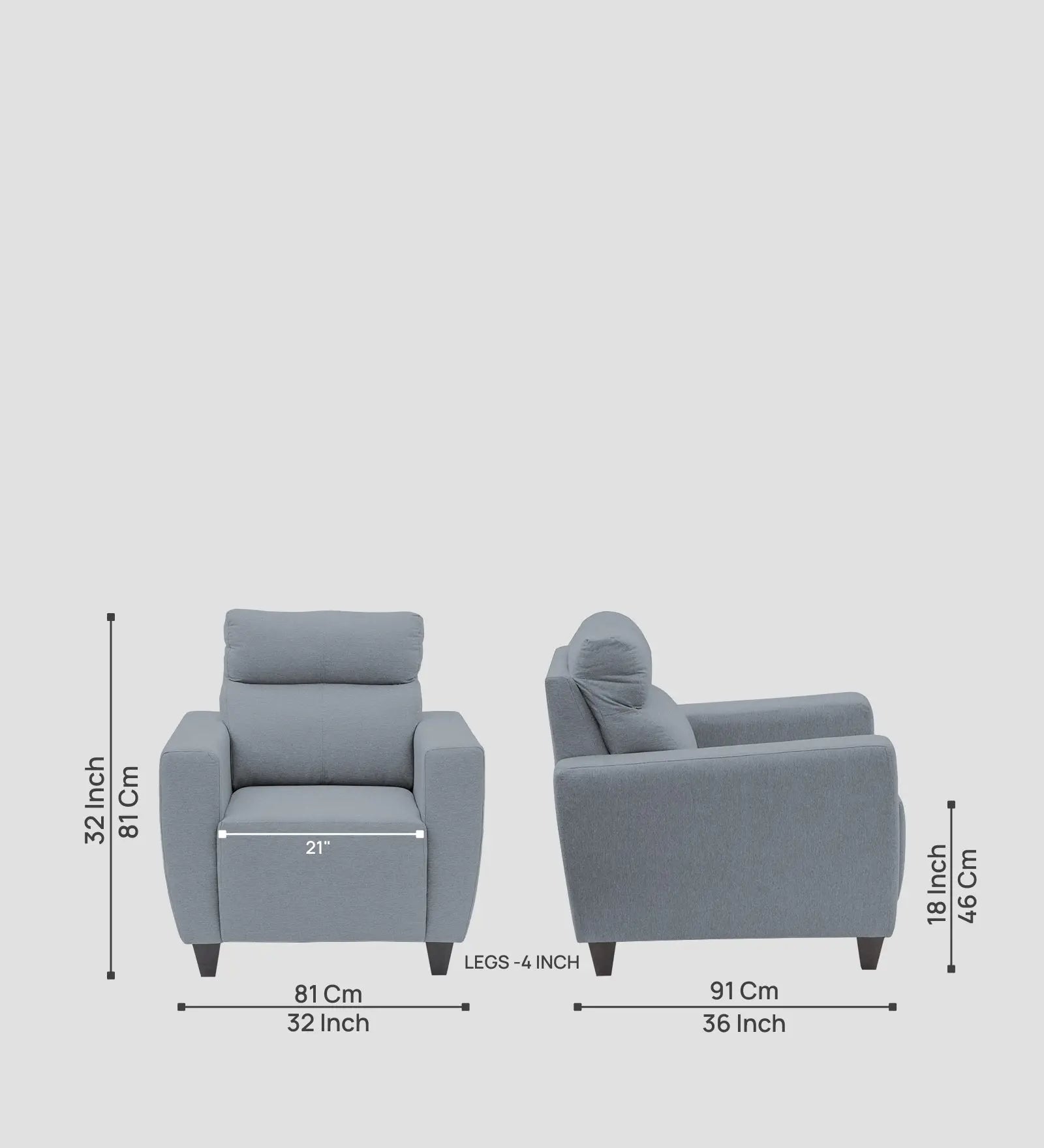 Burban Fabric 1 Seater Sofa In Winter Grey Colour Febonic Living