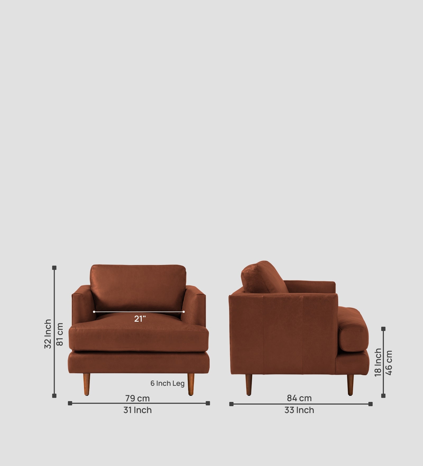 Sterio Leatherette 1 Seater Sofa In  Sandle Brown Colour - Febonic Living
