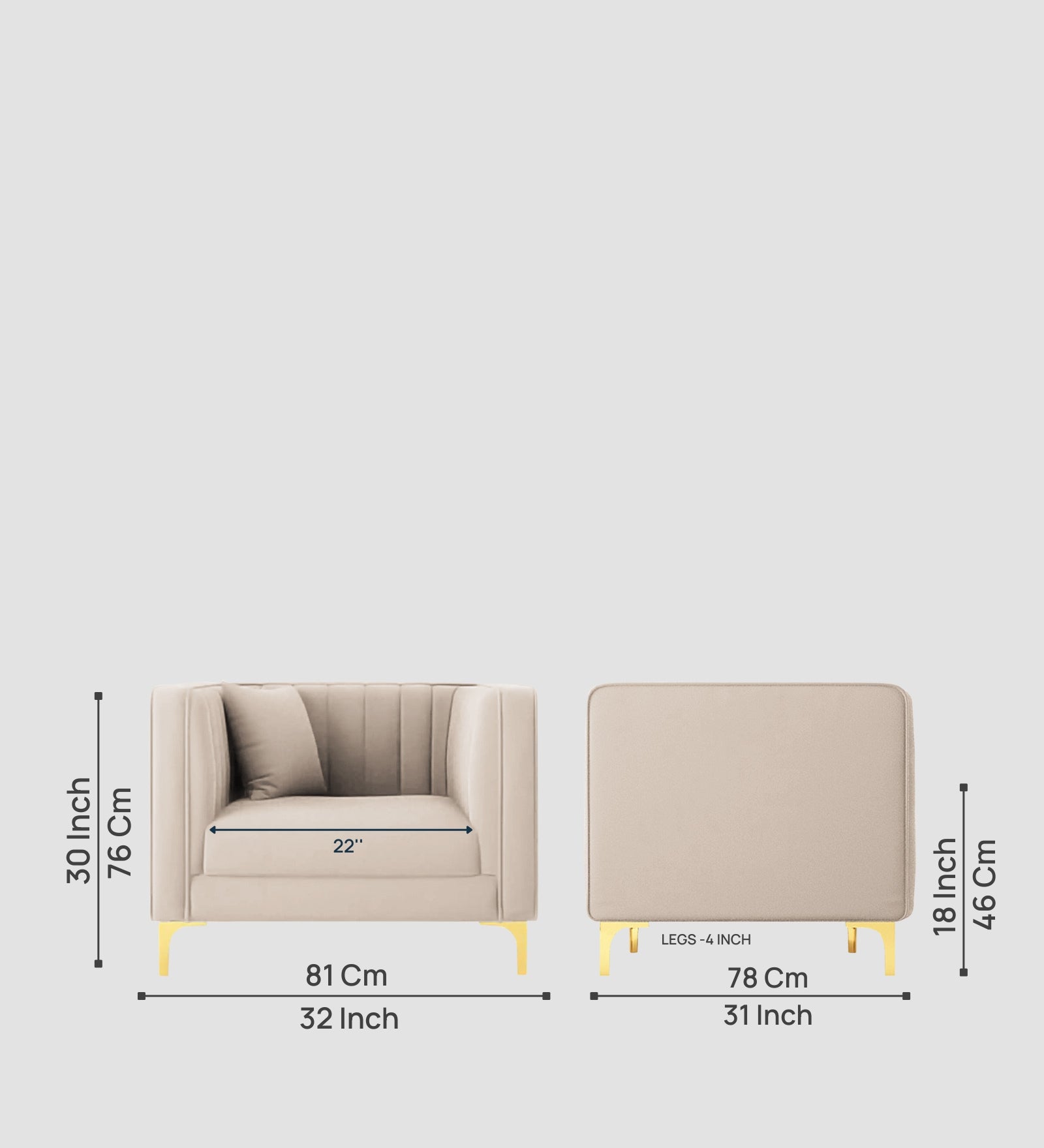 Saban Velvet 1 Seater Sofa in  Camel Beige Colour - Febonic Living