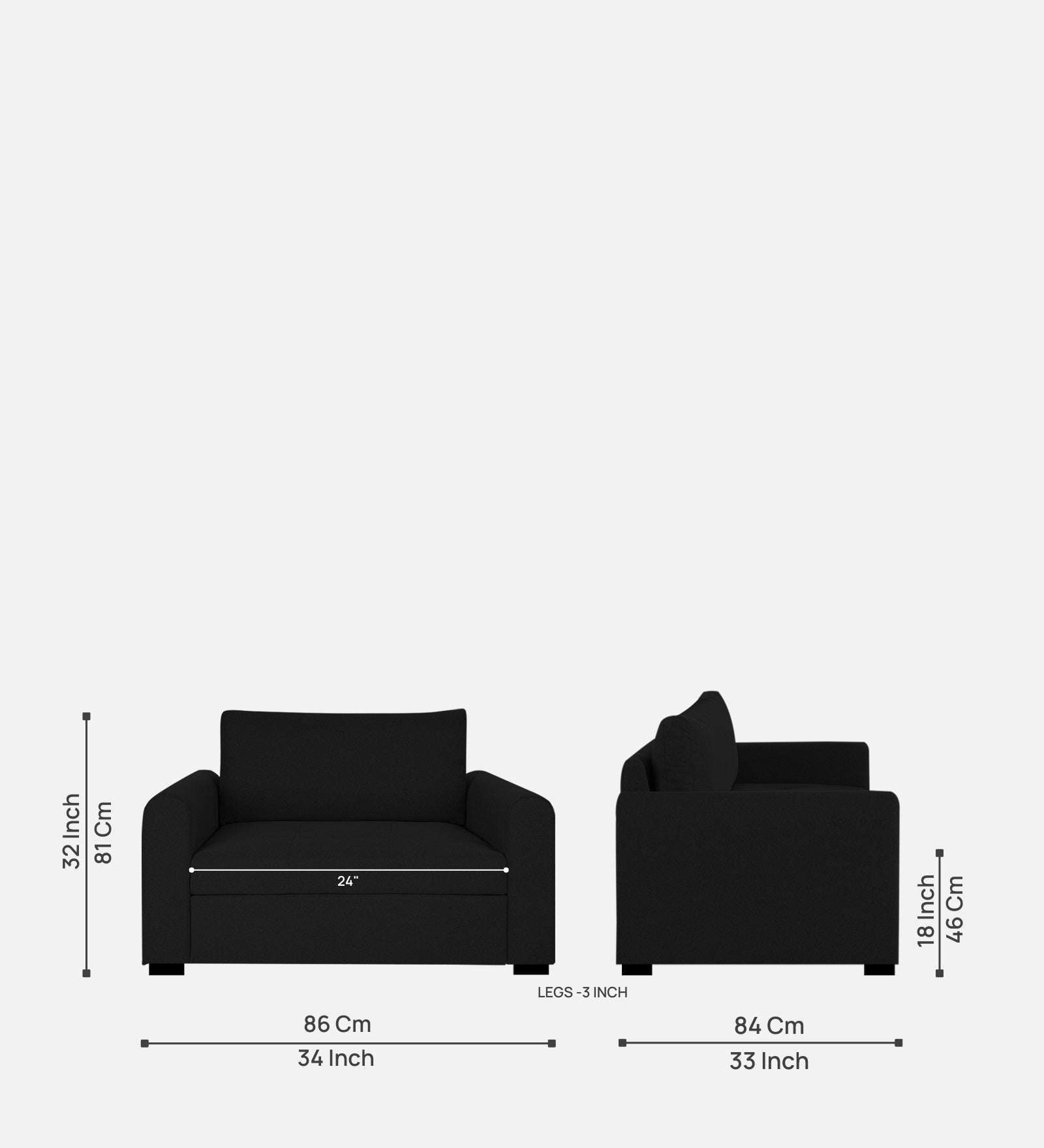 Sigma Fabric 1 Seater Sofa in Zed Black Colour