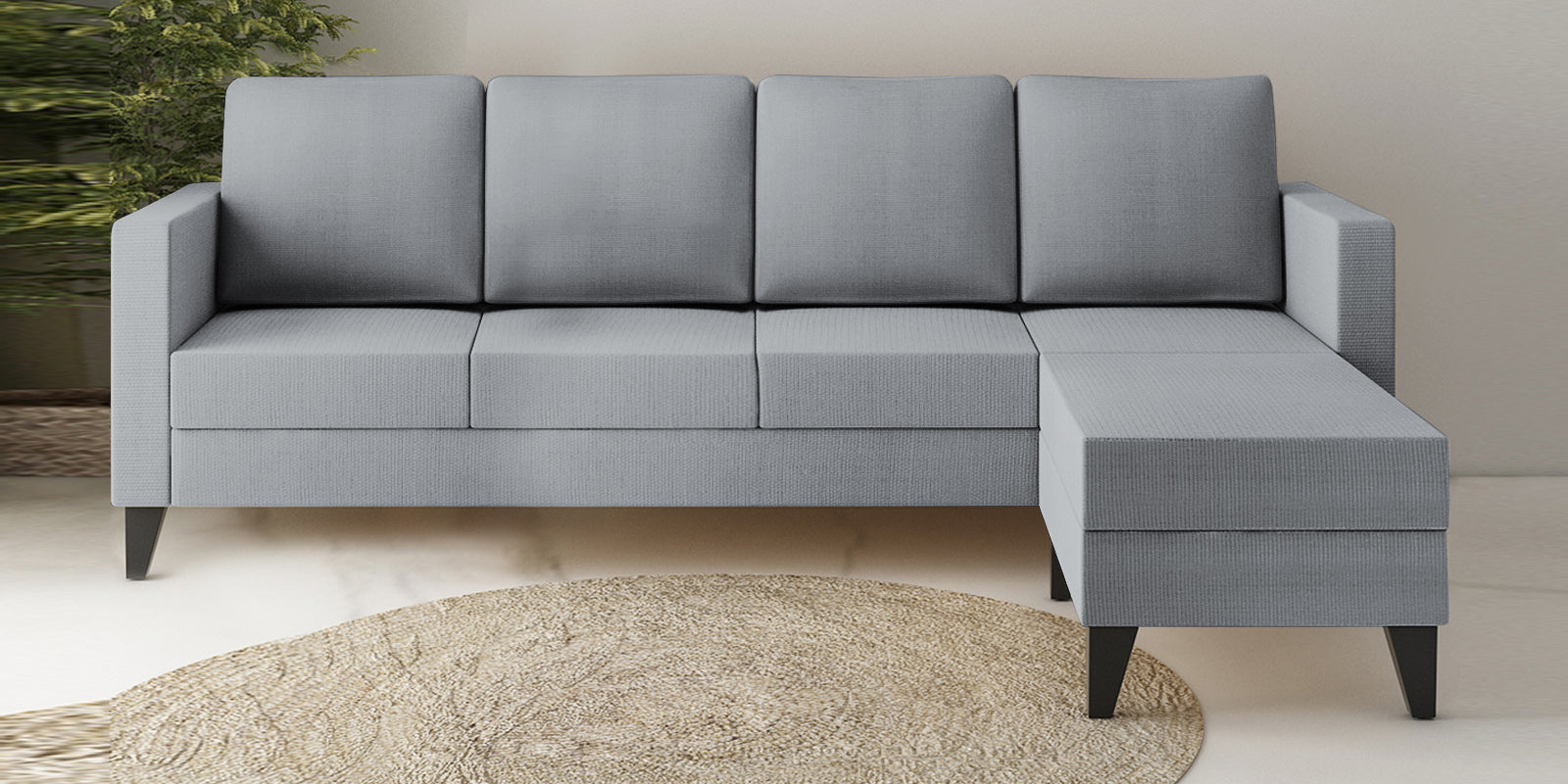 Nori Fabric LHS Sectional Sofa (3 + Lounger) In Coin Grey Colour