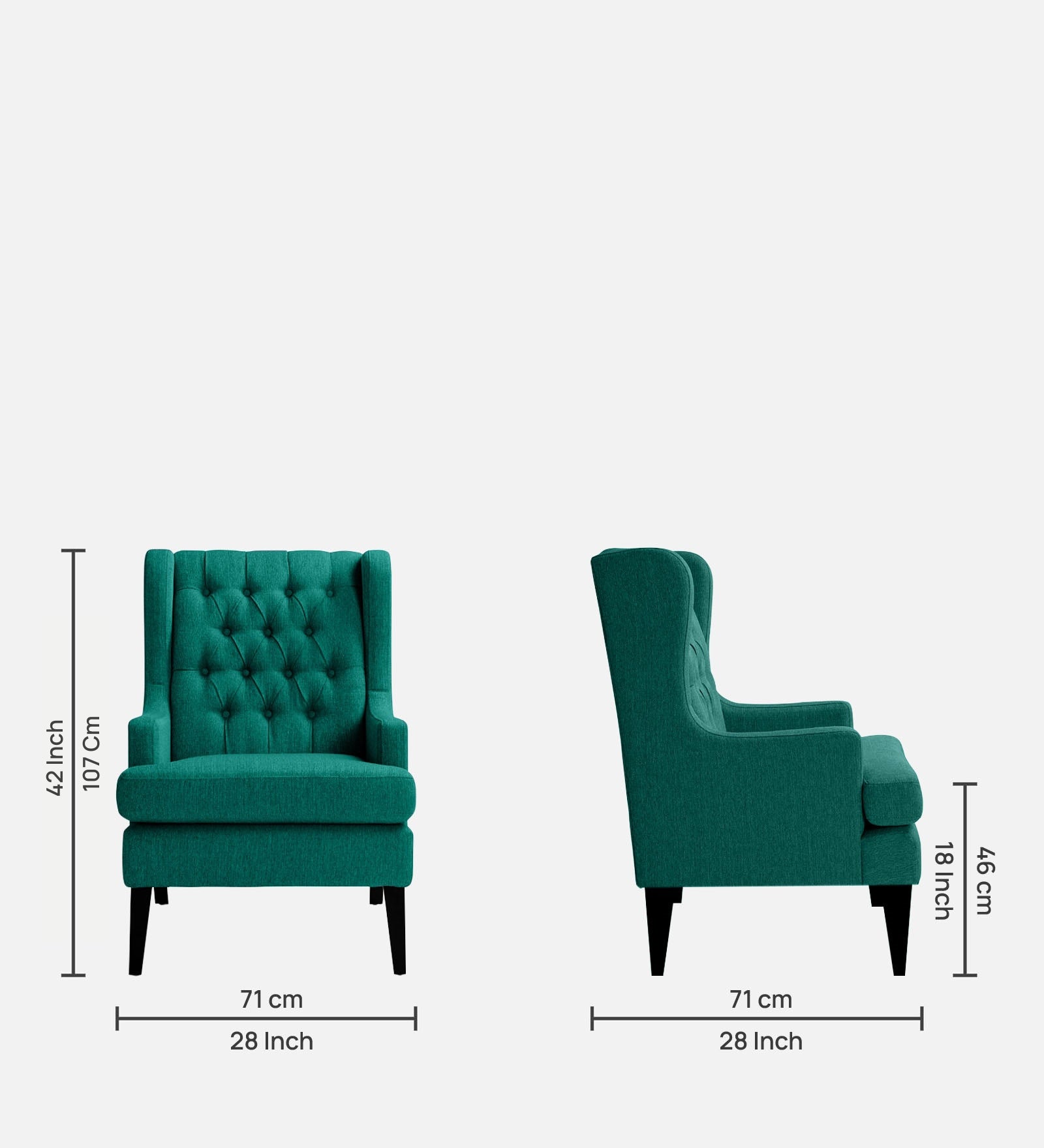 Panas Fabric Wing Chair In Sea Green Colour