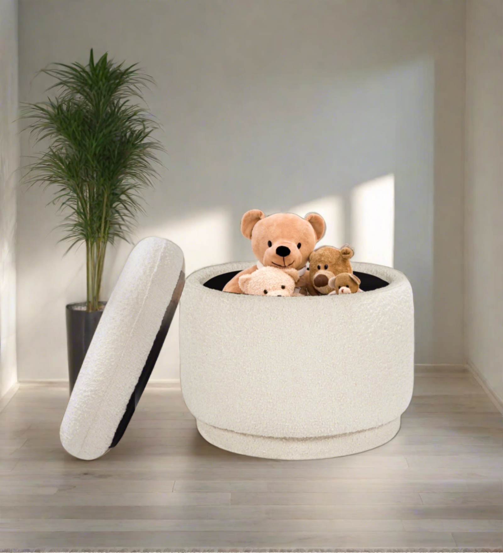 Noki Fur Fabric Storage Ottoman in Bright White Colour