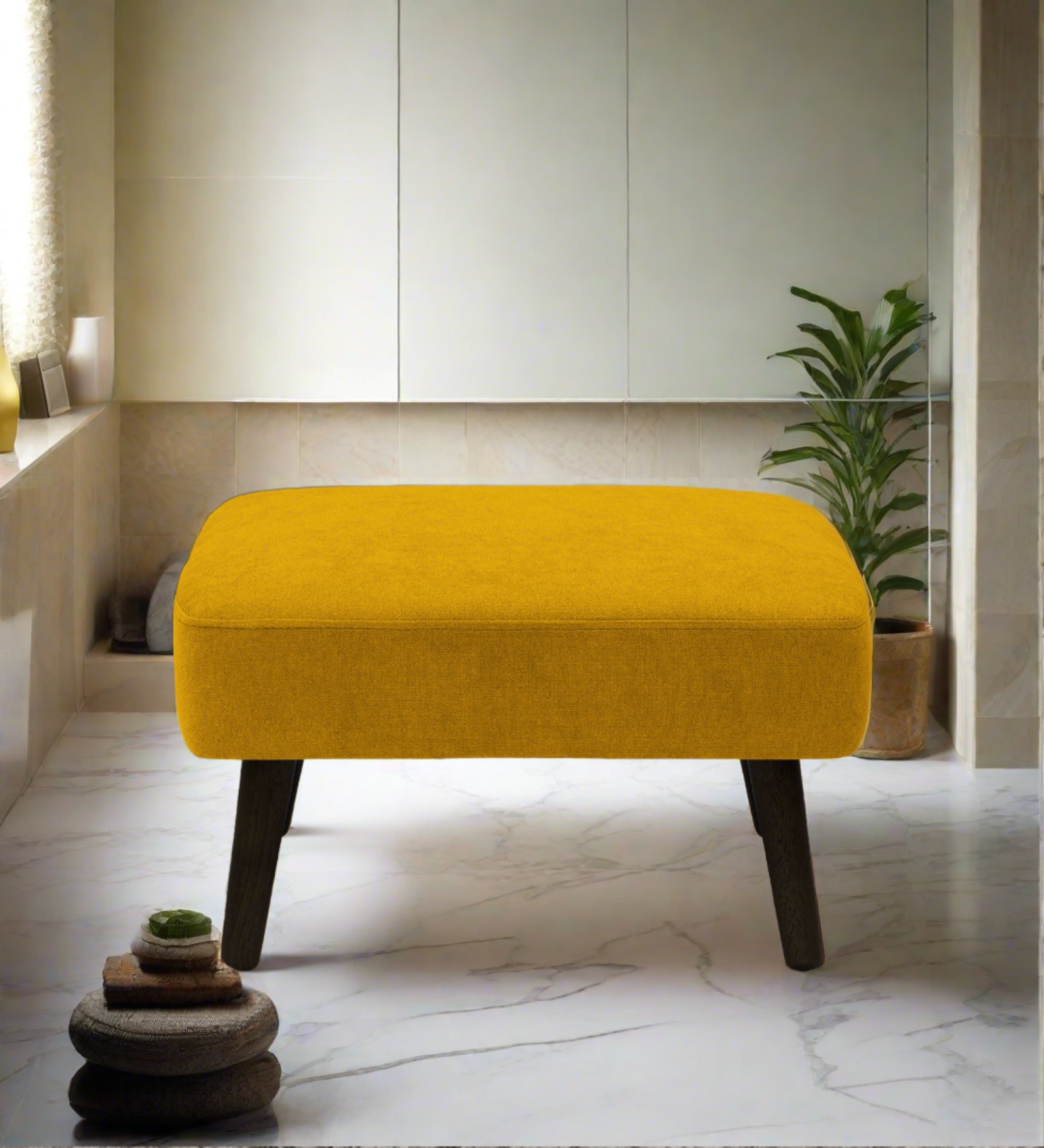 Luke Fabric Pouffe In Bold Yellow Colour