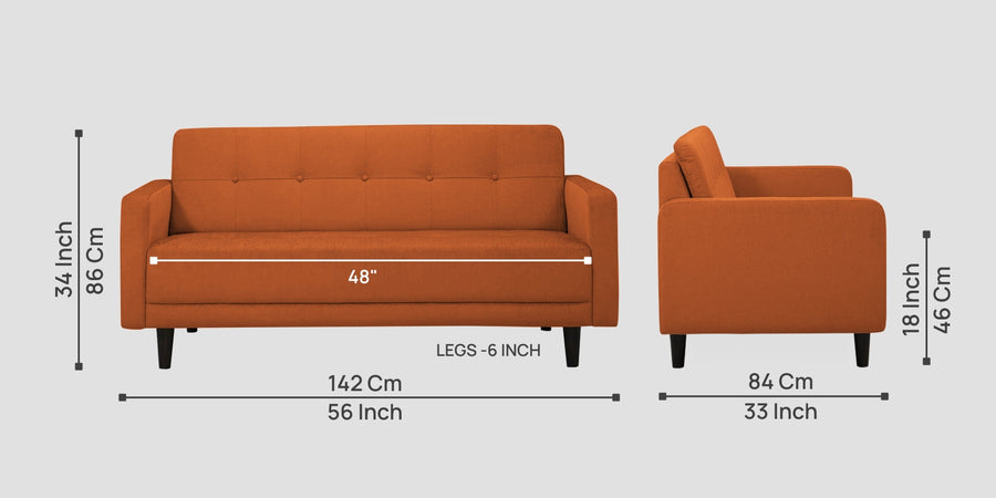 Noha Fabric 2 Seater Sofa In Vivid Orange Colour - Febonic Living