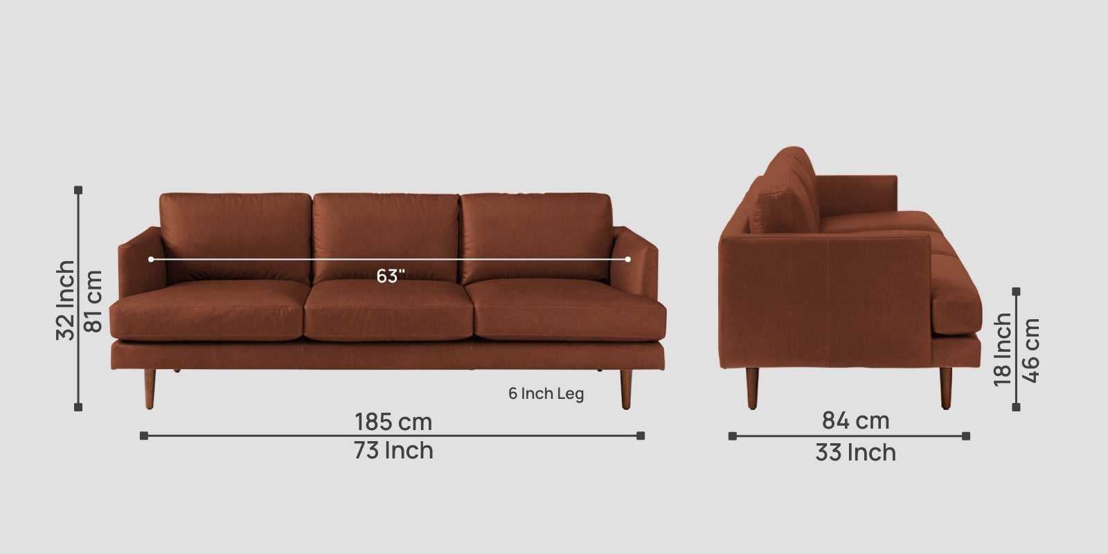 Sterio Leatherette 3 Seater Sofa in Sandle Brown Colour