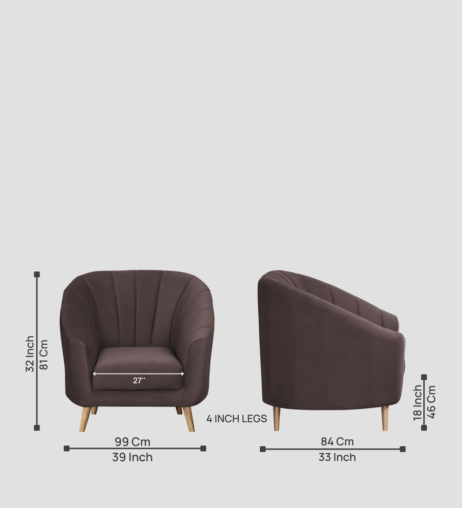 Kaylee Velvet 1 Seater Sofa In Mocha Brown Colour - Febonic Living