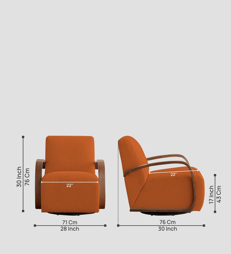 Balma Fabric Swivel Chair In Vivid Orange Colour - Febonic Living