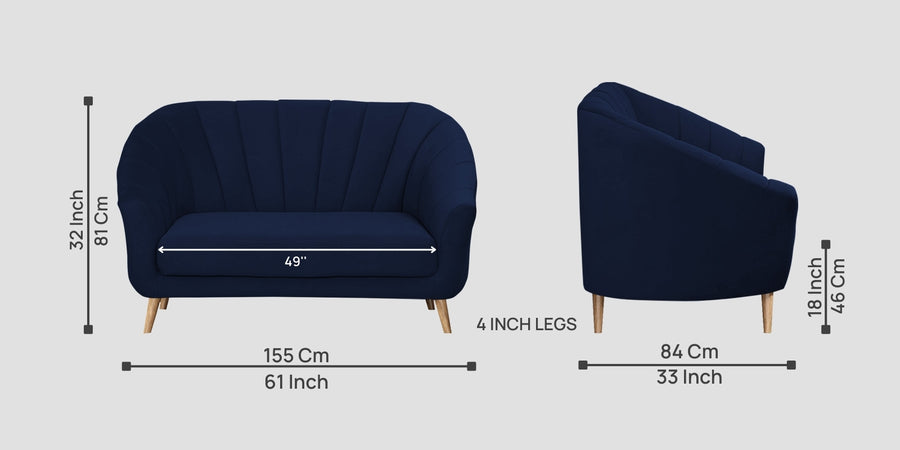Kaylee Velvet 2 Seater Sofa In Indigo Blue Colour - Febonic Living