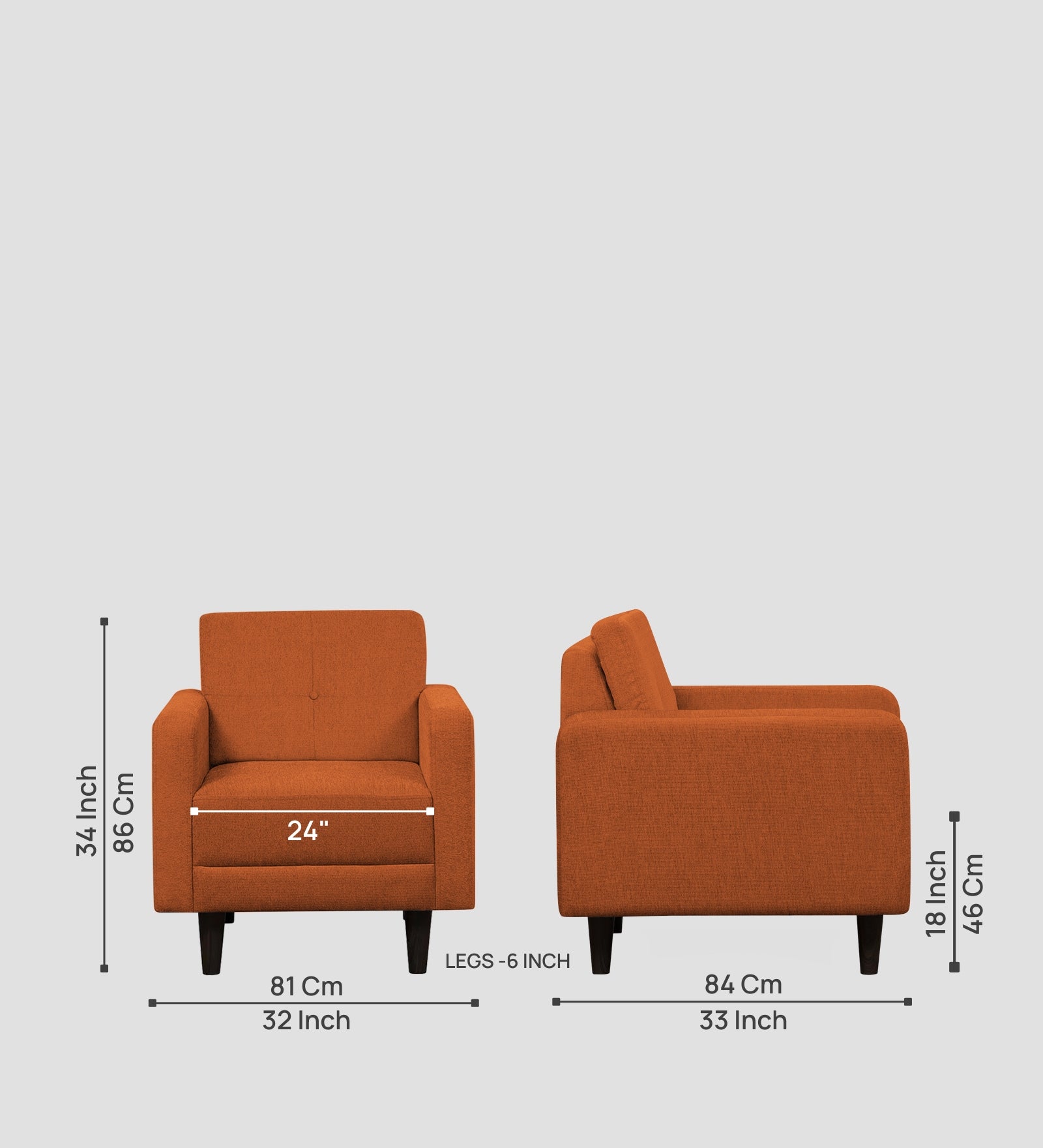 Noha Fabric 1 Seater Sofa In  Vivid Orange Colour - Febonic Living