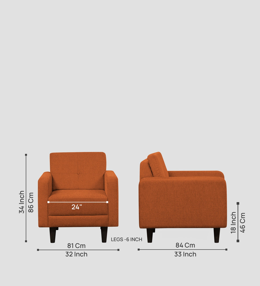 Noha Fabric 1 Seater Sofa In Vivid Orange Colour - Febonic Living