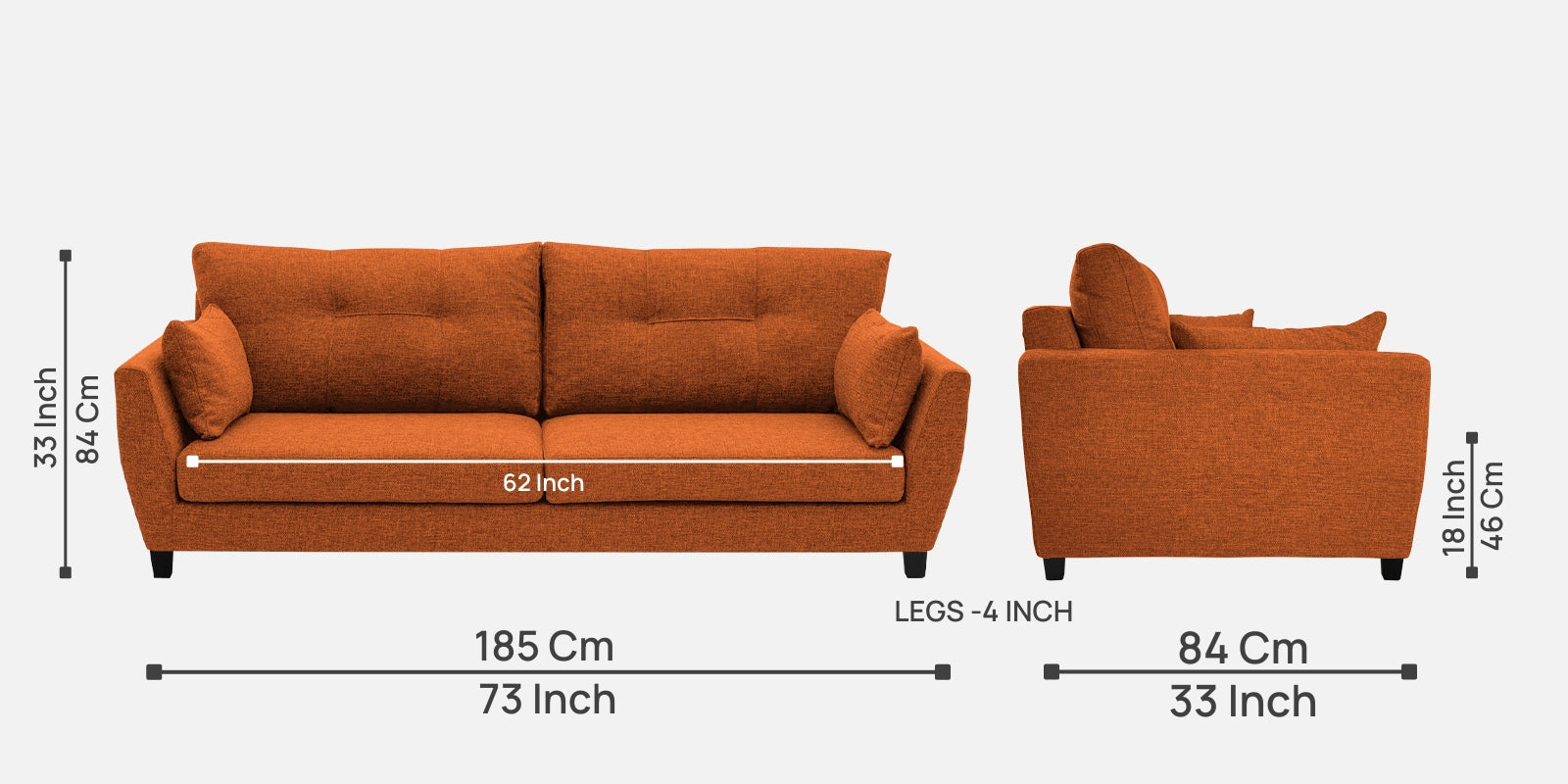 Mario Fabric 3 Seater Sofa in Vivid Orange Colour