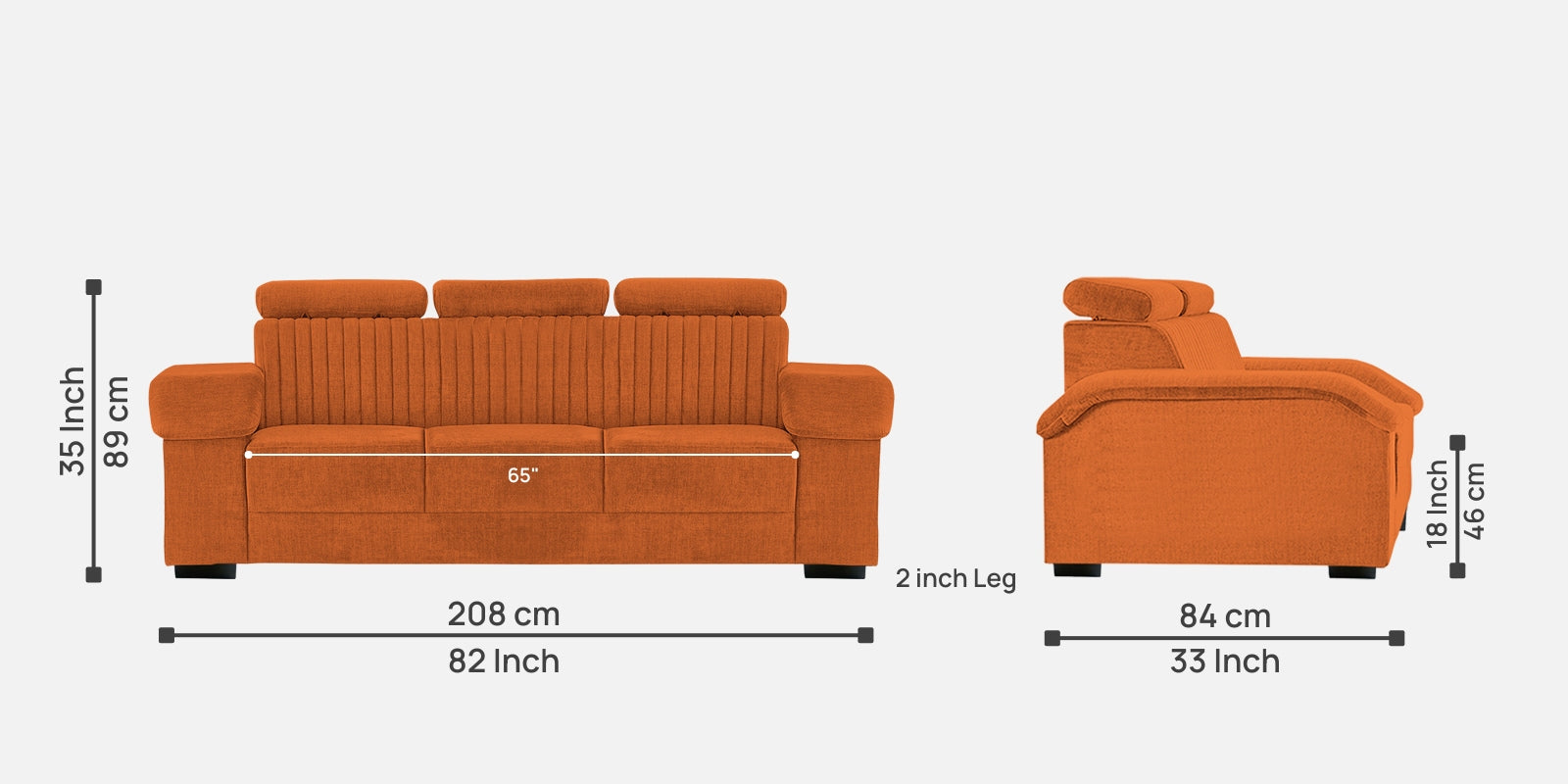 Draco Fabric 3 Seater Sofa In Vivid Orange Colour - Febonic Living