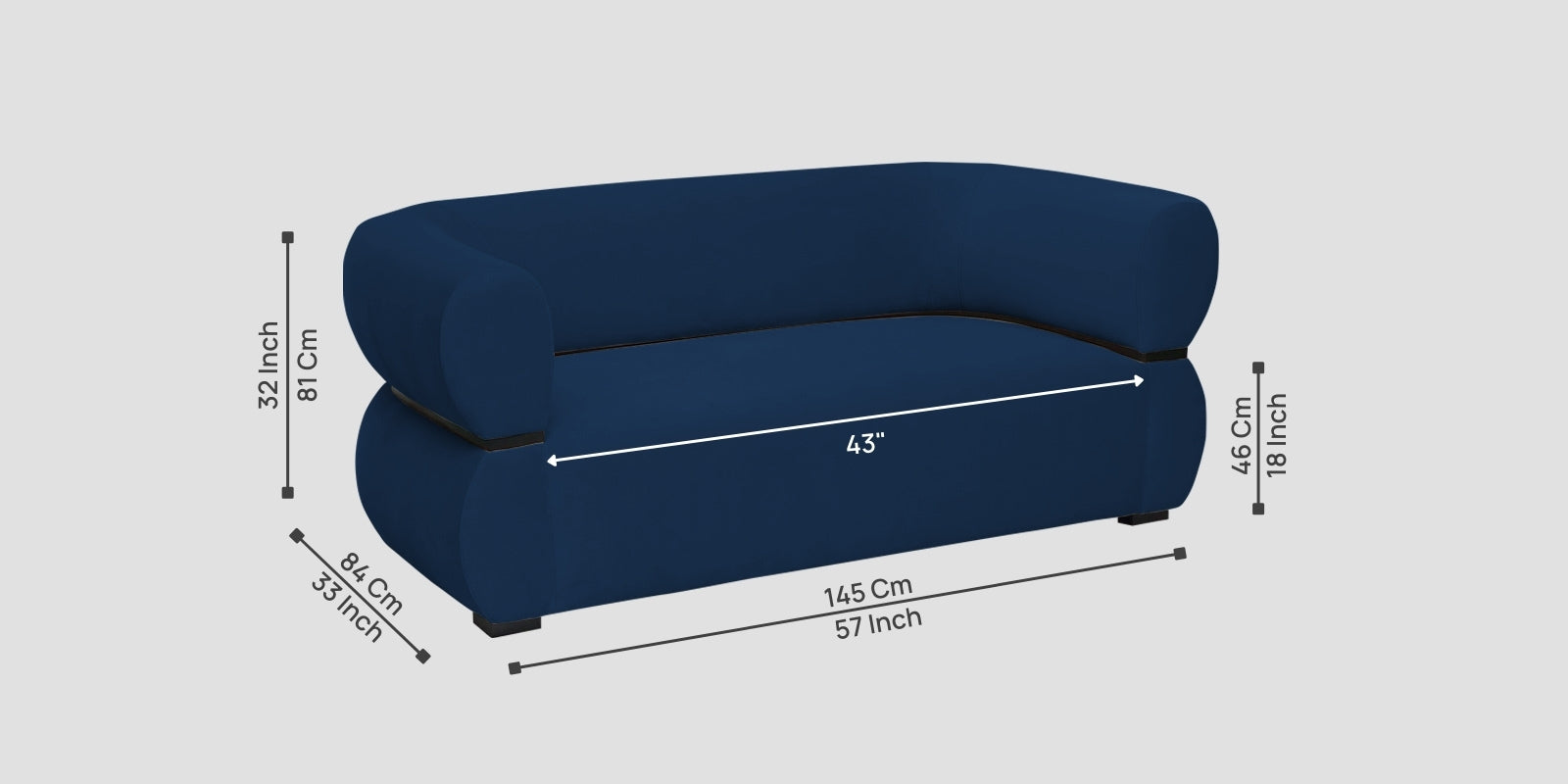 Kula Velvet 2 Seater Sofa In Imperial Blue Colour