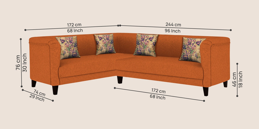 Niki Fabric Corner Sofa In Vivid Orange Colour - Febonic Living