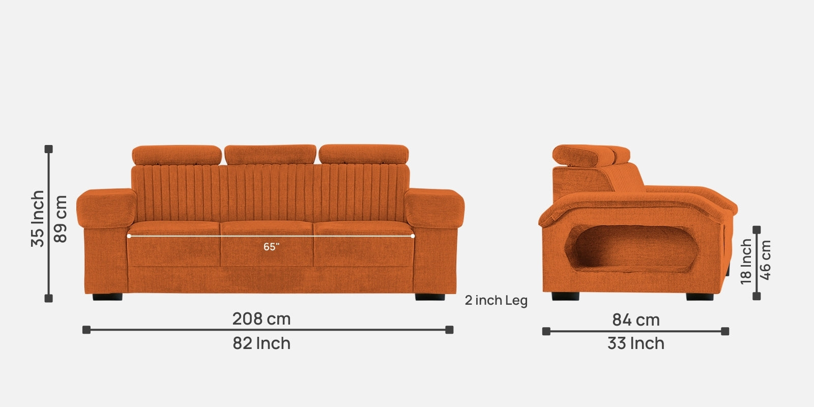 Draco Fabric 3 Seater Sofa In Vivid Orange Colour