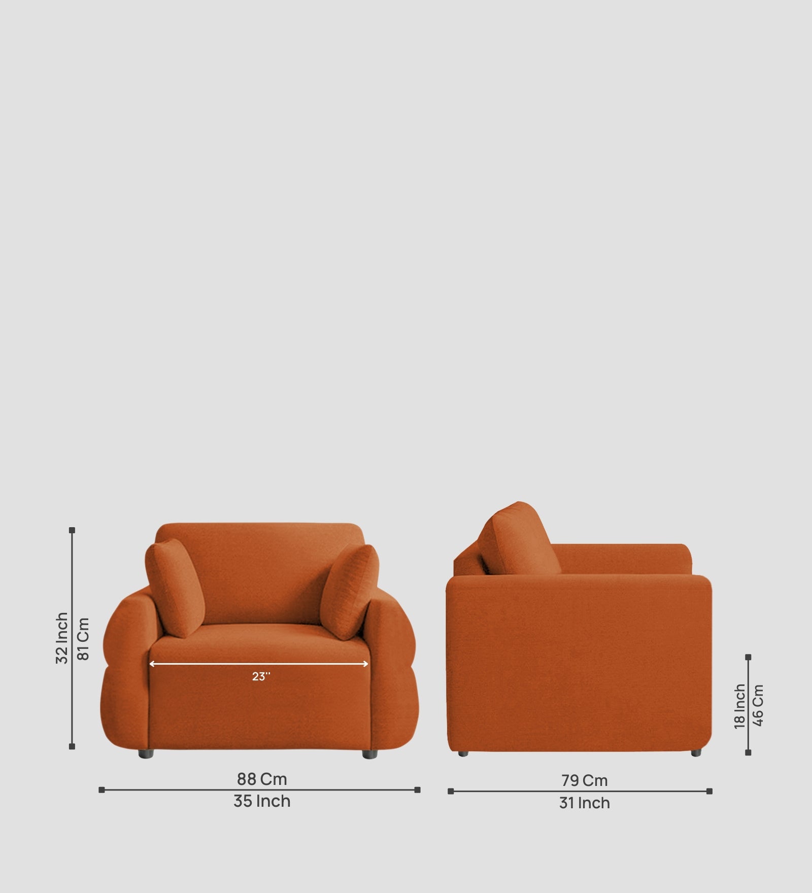 Jack Fabric 1 Seater Sofa In  Vivid Orange Colour - Febonic Living