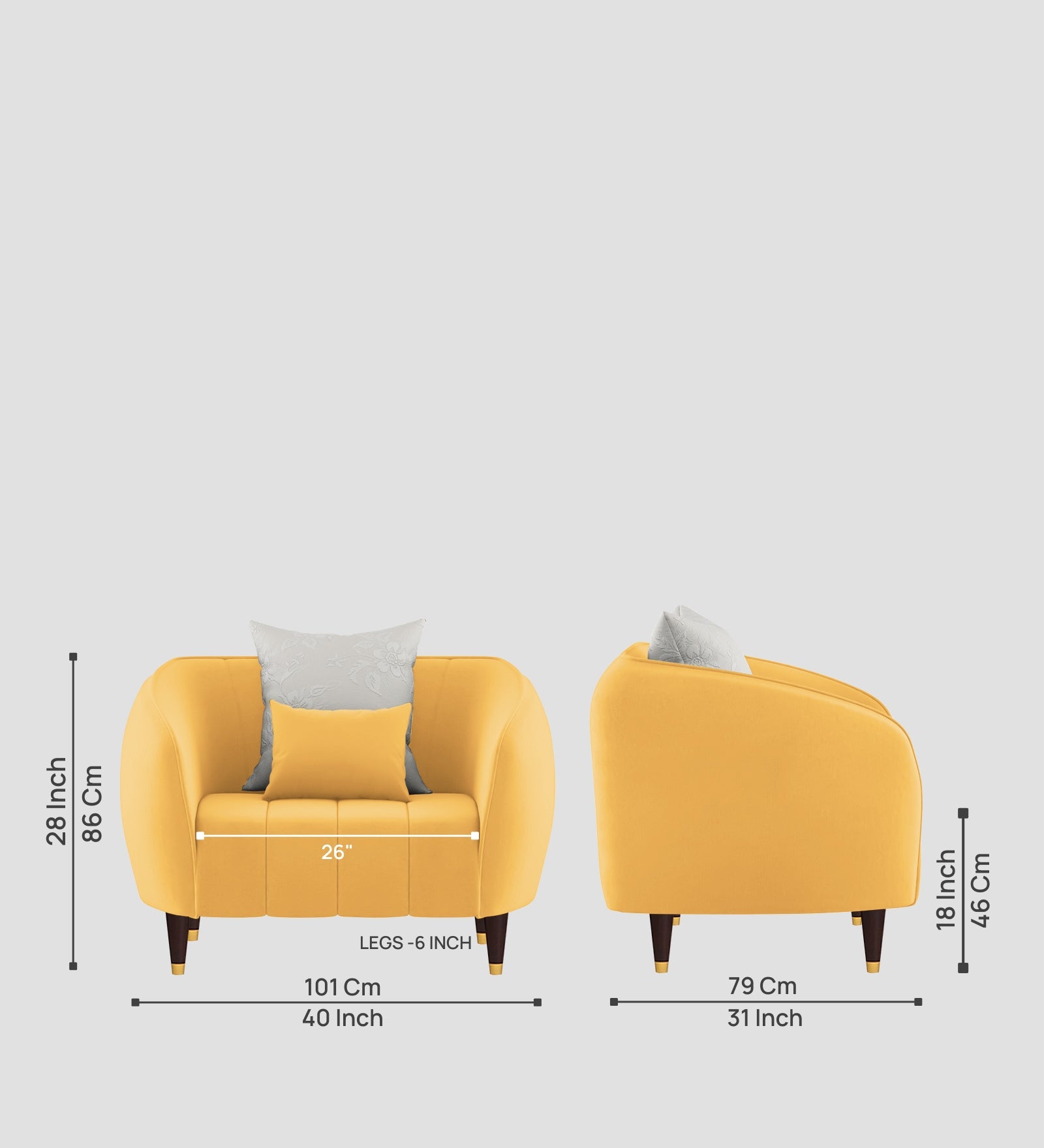 Hairo Velvet 1 Seater Sofa in Turmeric Yellow Colour