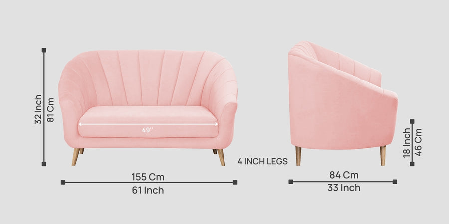 Kaylee Velvet 2 Seater Sofa In Millennial Pink Colour - Febonic Living
