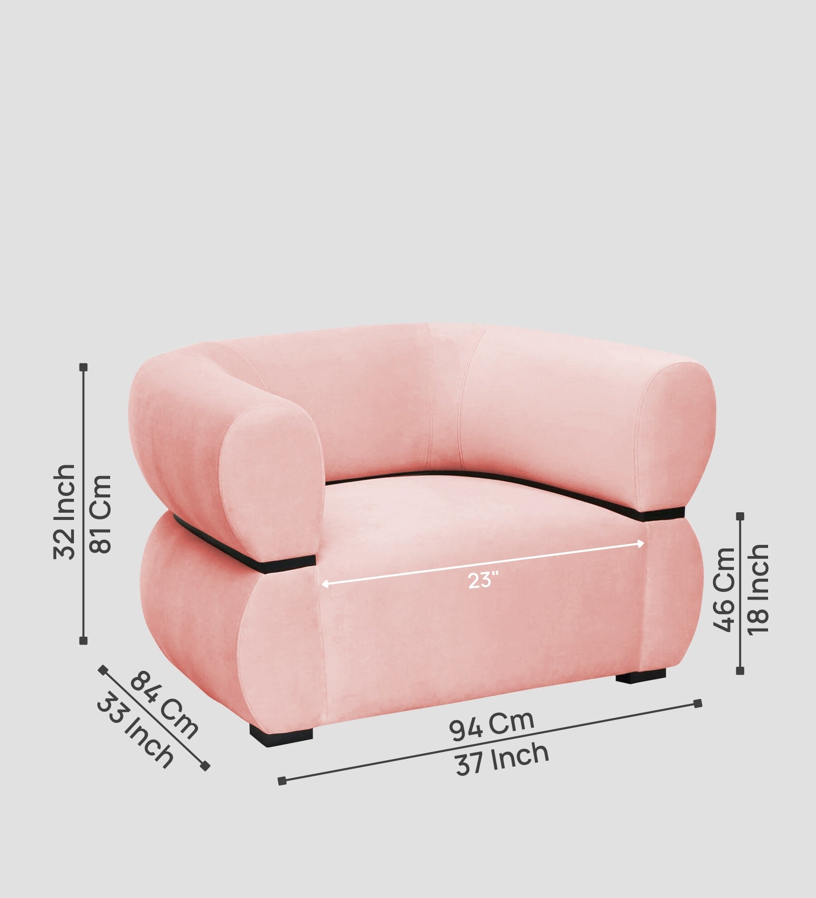 Kula Velvet 1 Seater Sofa In Millennial Pink Colour