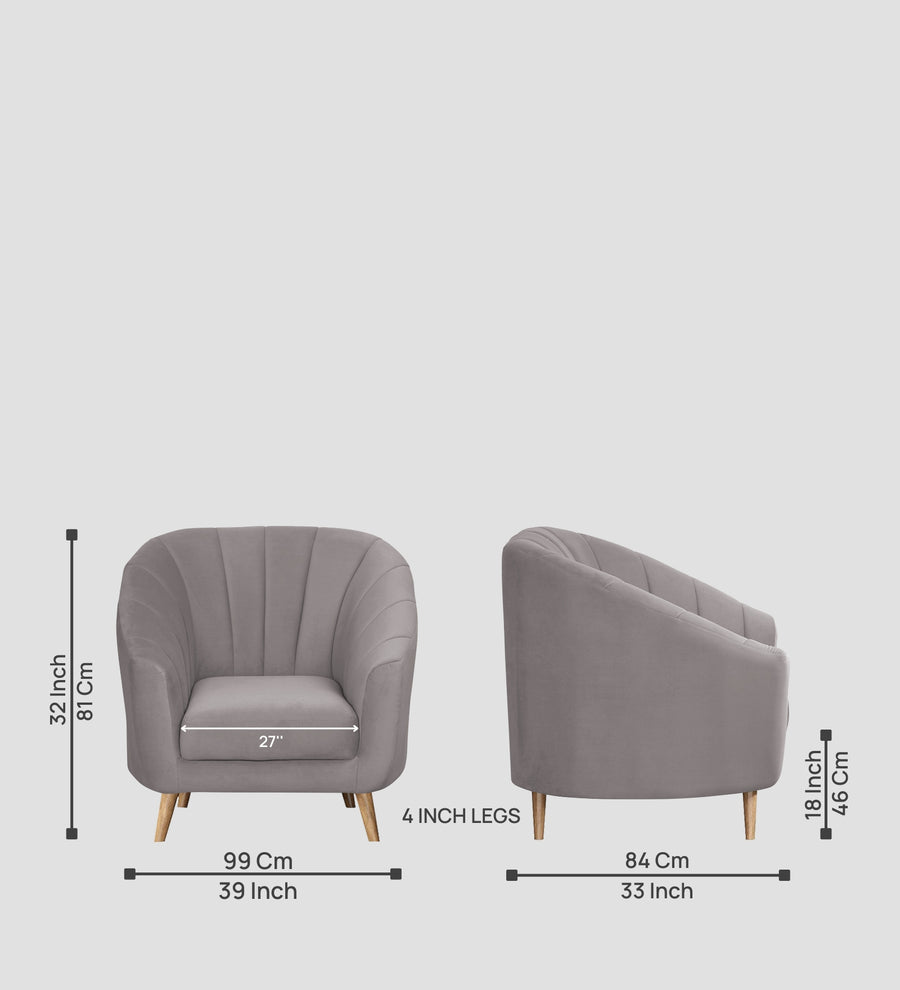 Kaylee Velvet 1 Seater Sofa In Pearl Grey Colour - Febonic Living