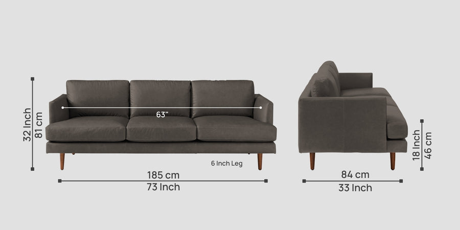 Sterio Leatherette 3 Seater Sofa In Shark Grey Colour - Febonic Living
