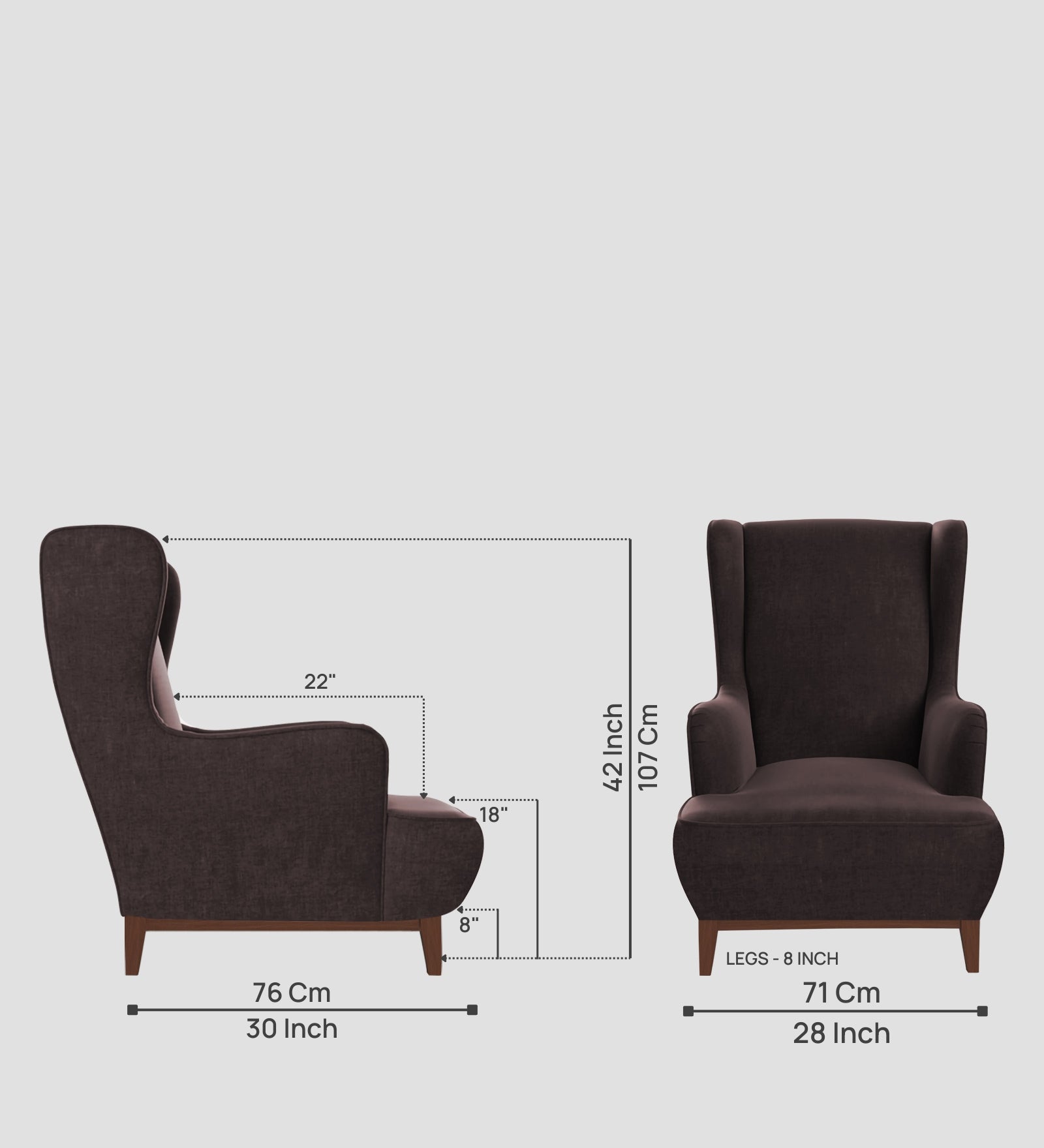 Suri Velvet 1 Seater Wing Chair in Mocha Brown Colour