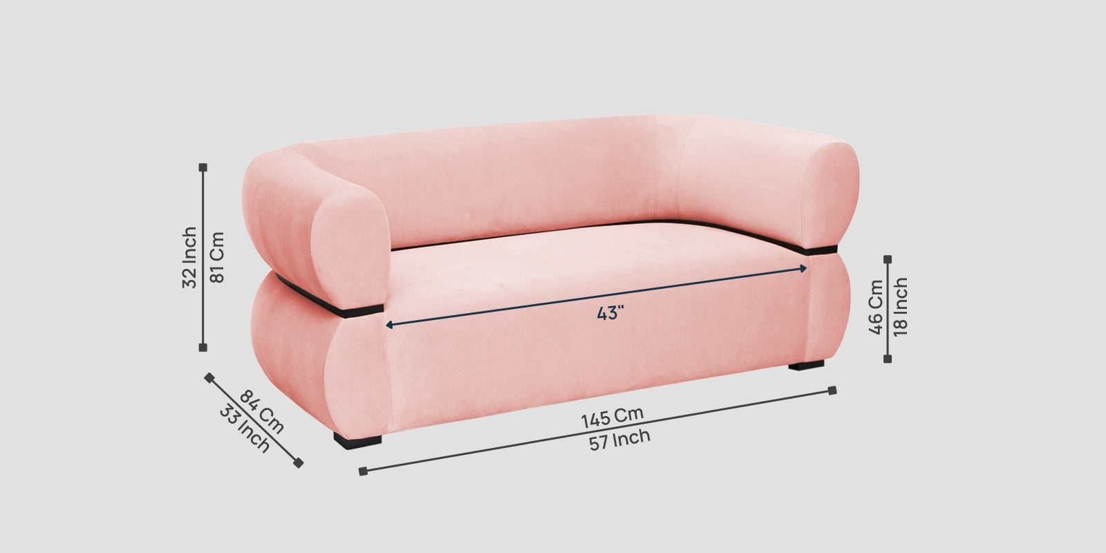 Kula Velvet 2 Seater Sofa In Millennial Pink Colour