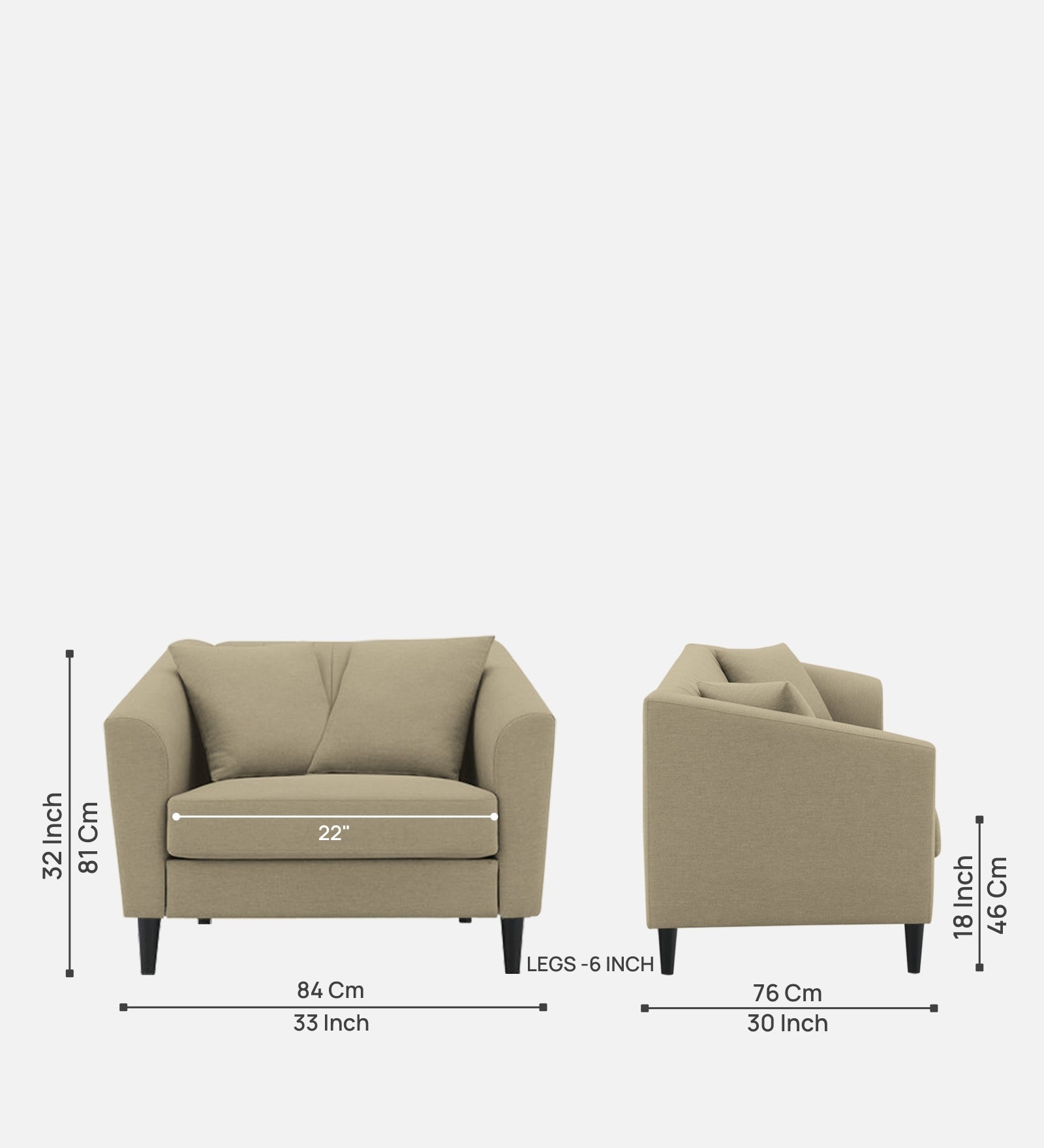 Polon Fabric 1 Seater Sofa In Honey Beige Colour