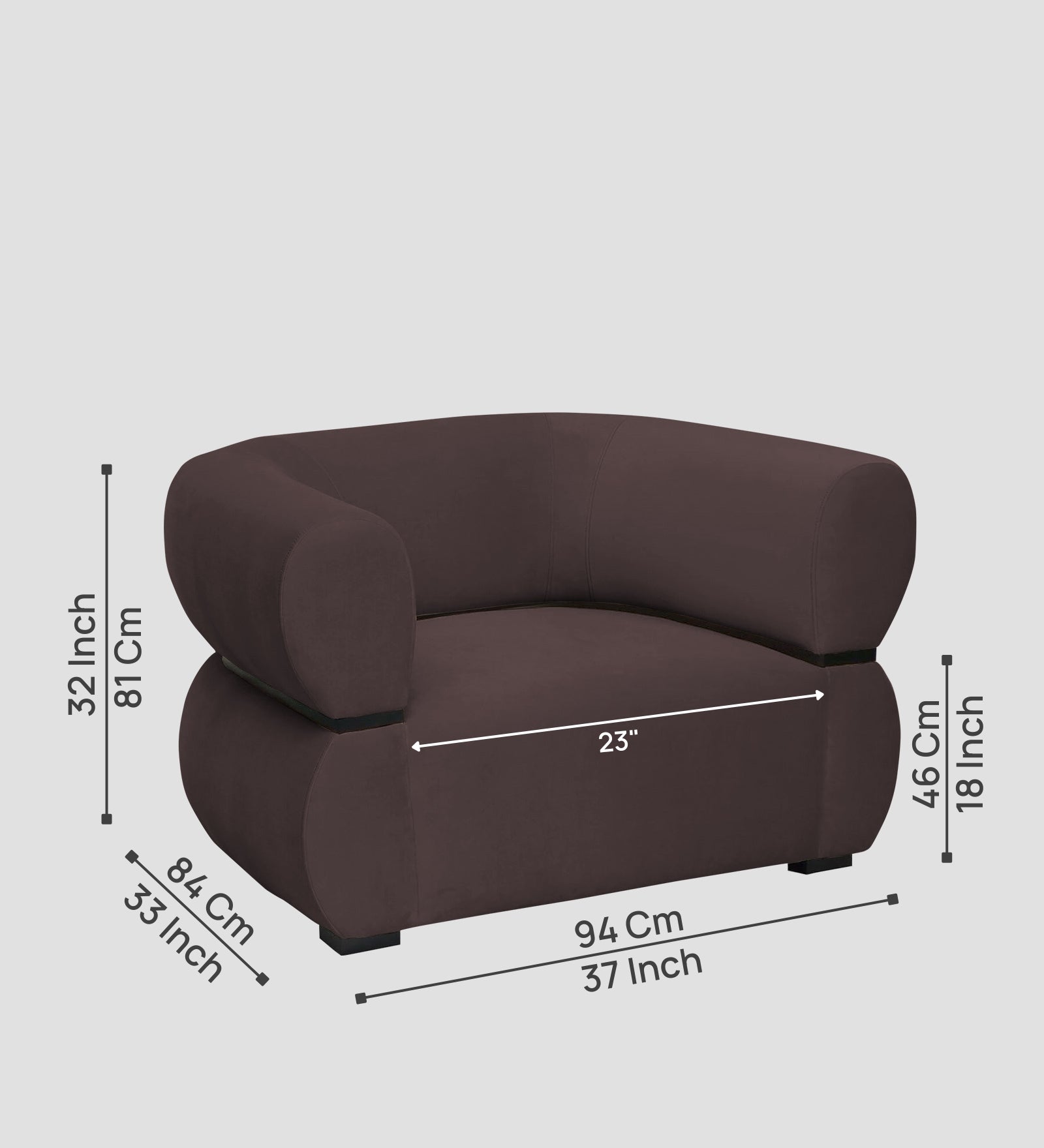 Kula Velvet 1 Seater Sofa In Mocha Brown Colour