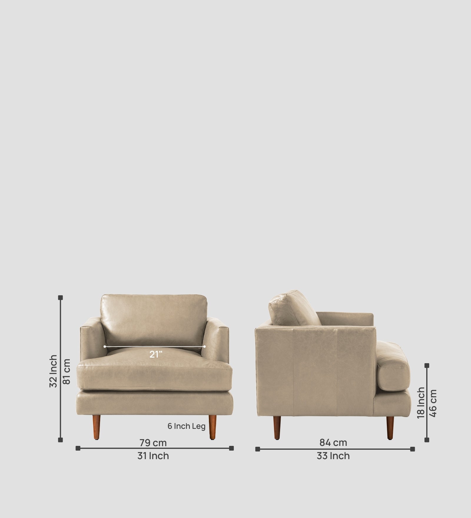 Sterio Leatherette 1 Seater Sofa In  Tan Beige Colour - Febonic Living
