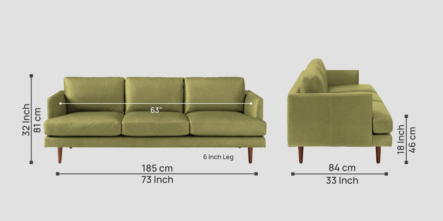 Sterio Leatherette 3 Seater Sofa In Spring Green Colour - Febonic Living