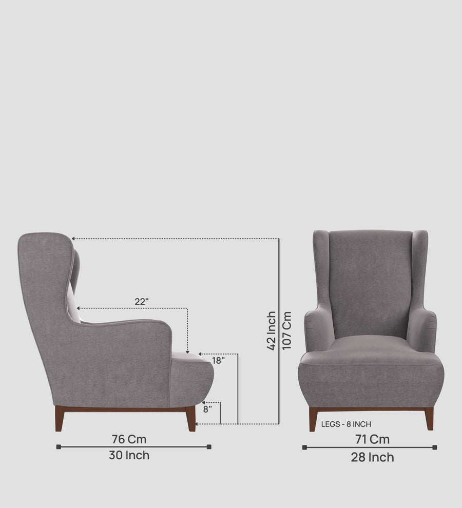 Suri Velvet Wing Chair In Pearl Grey Colour - Febonic Living