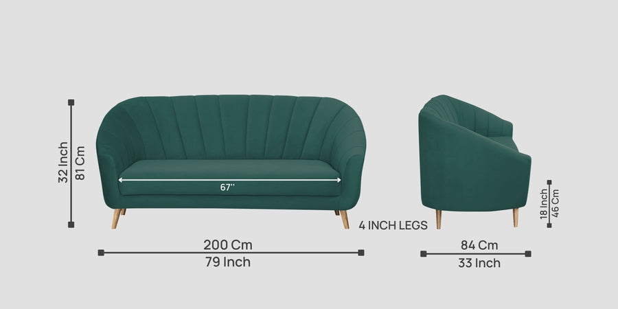 Kaylee Velvet 3 Seater Sofa In Pine Green Colour - Febonic Living