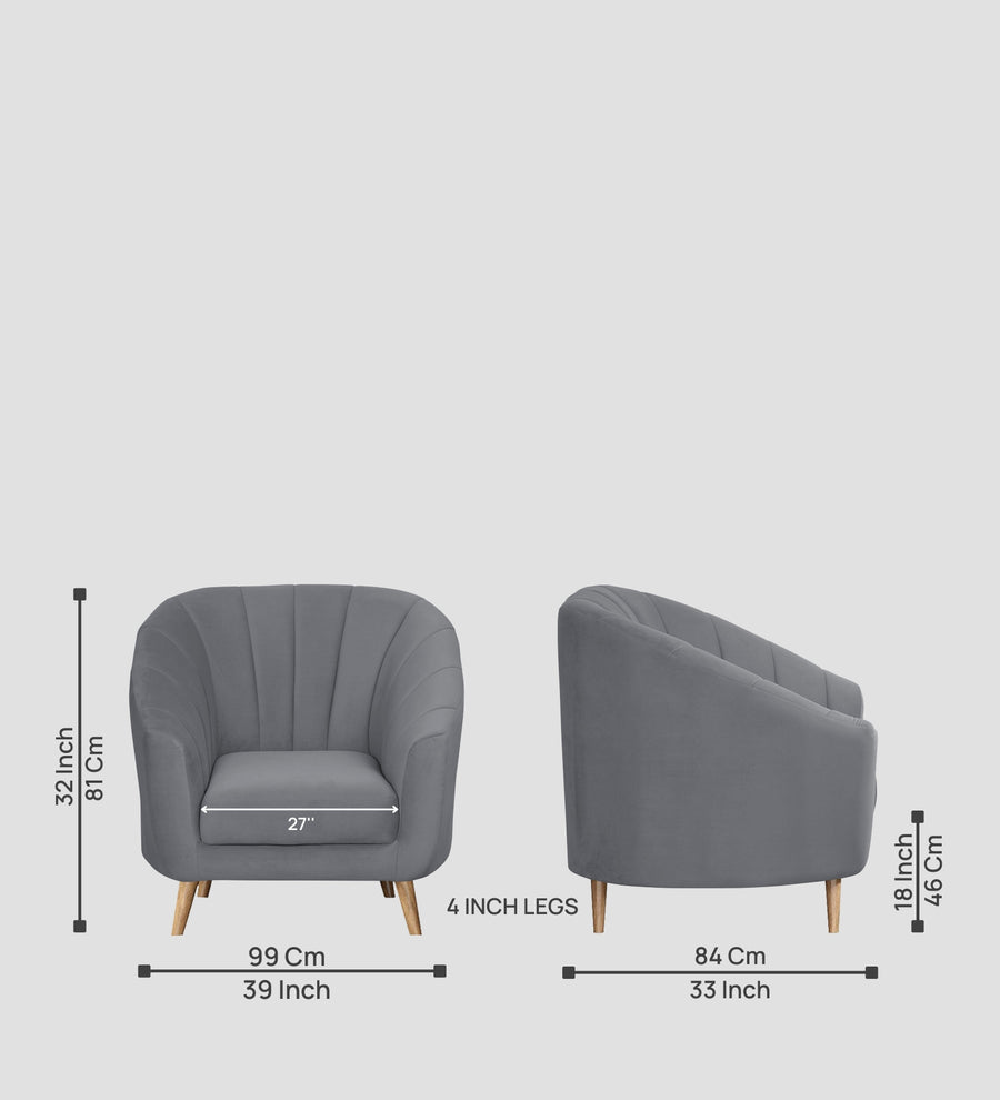 Kaylee Velvet 1 Seater Sofa In Pubble Grey Colour - Febonic Living