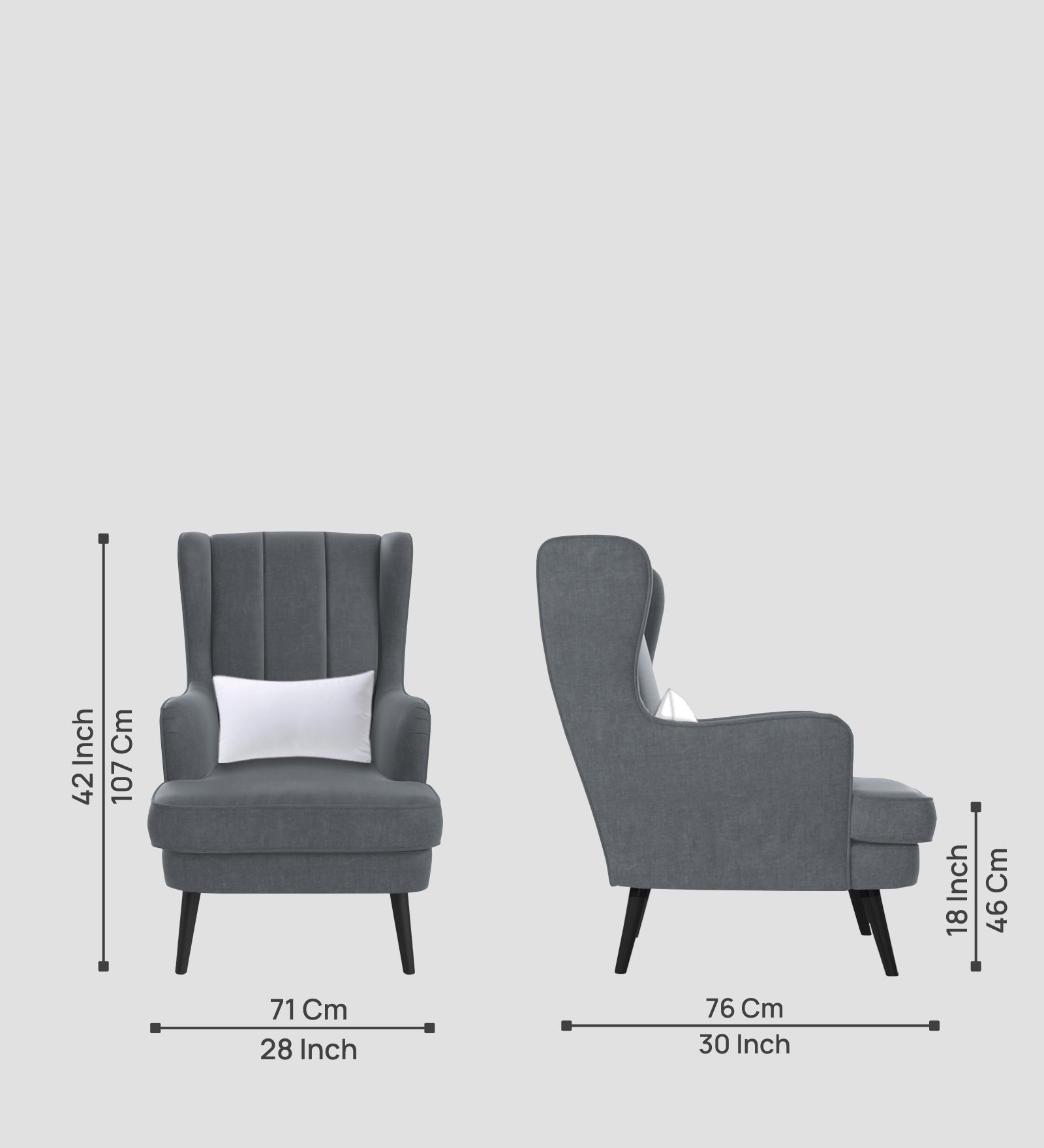 Niya Velvet 1 Seater Wing Chair in Pubble Grey Colour