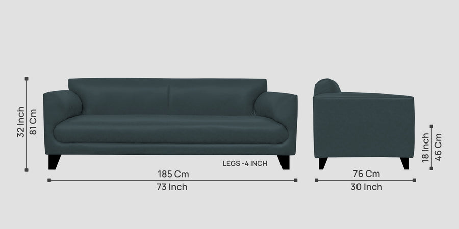 Convi Leatherette 3 Seater Sofa In Steel Blue Colour - Febonic Living