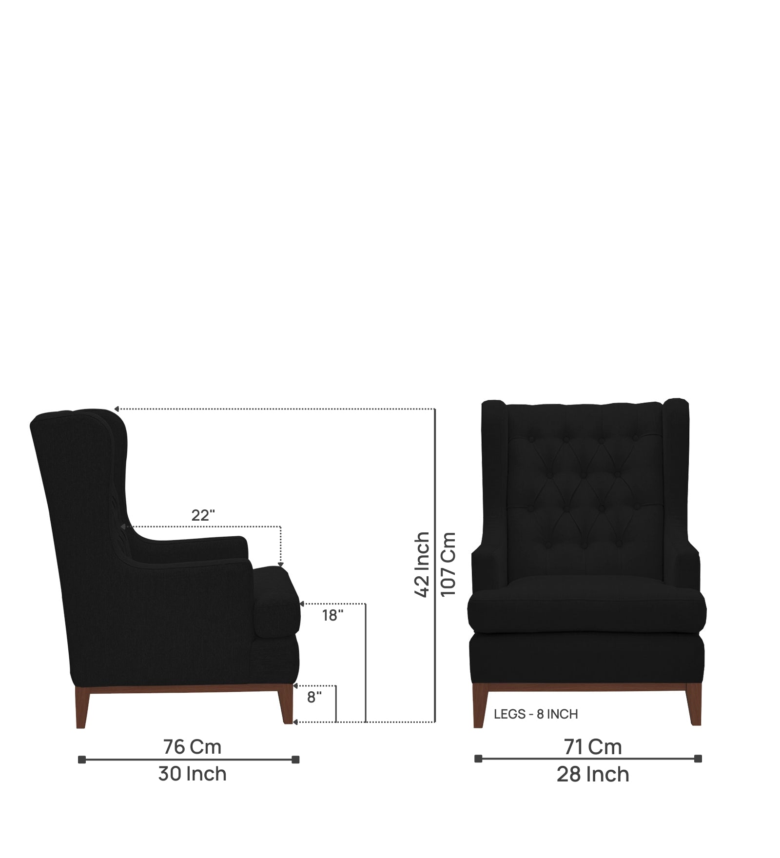 Panas Fabric 1 Seater Wing Chair in Zed Black Colour