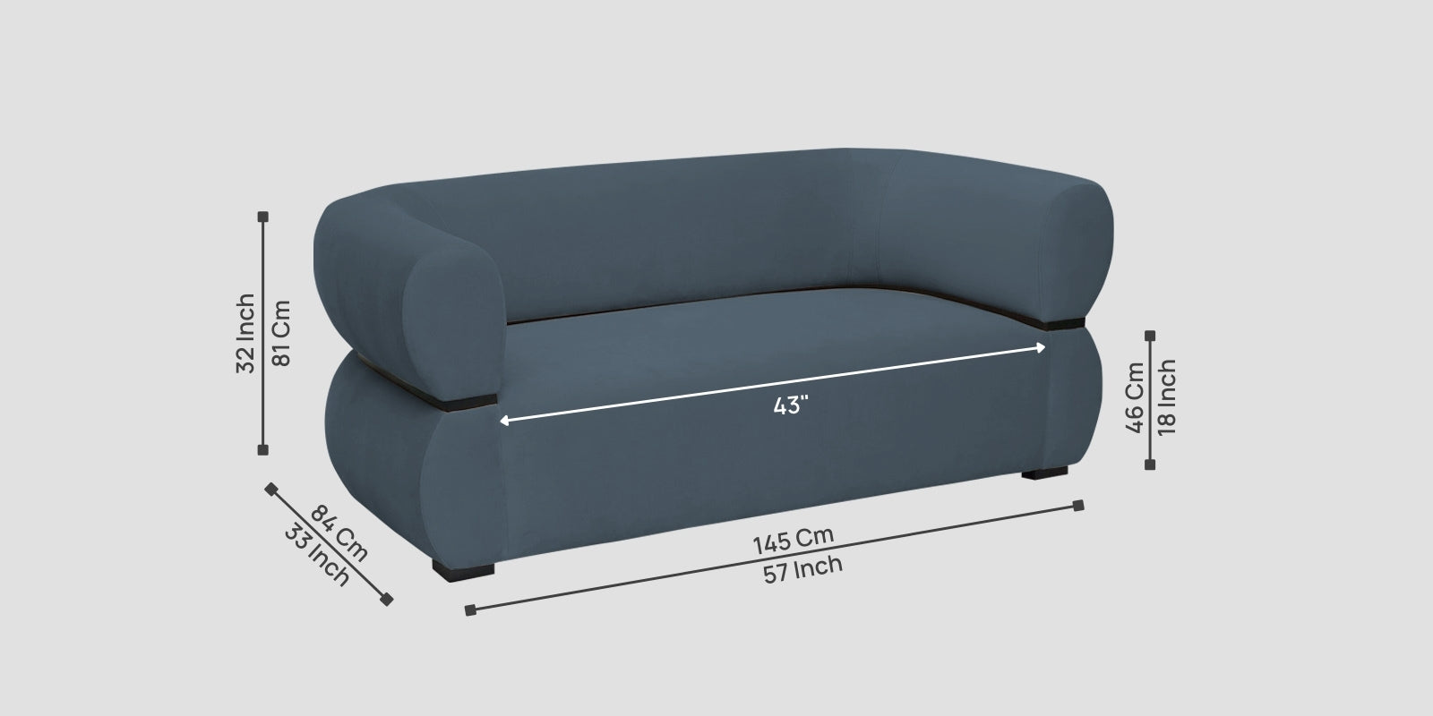 Kula Velvet 2 Seater Sofa In Oxford Blue Colour